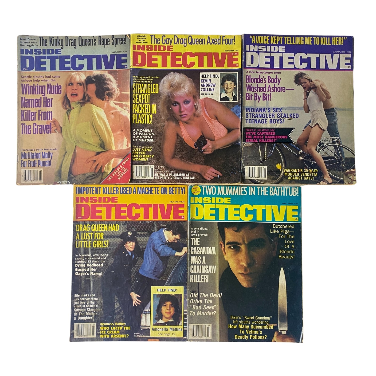 Lot of 5 1980s Inside Detective Magazine