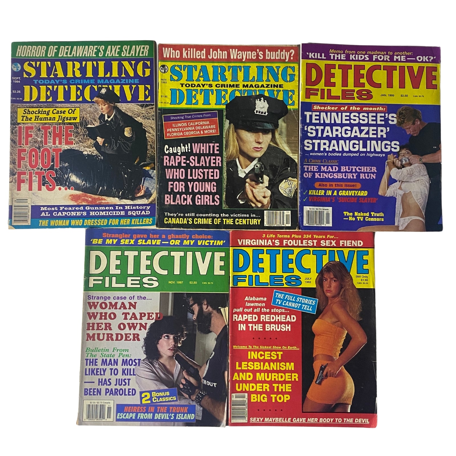 Lot of 5 1980s-1990s Startling Detective and Detective Files Magazine