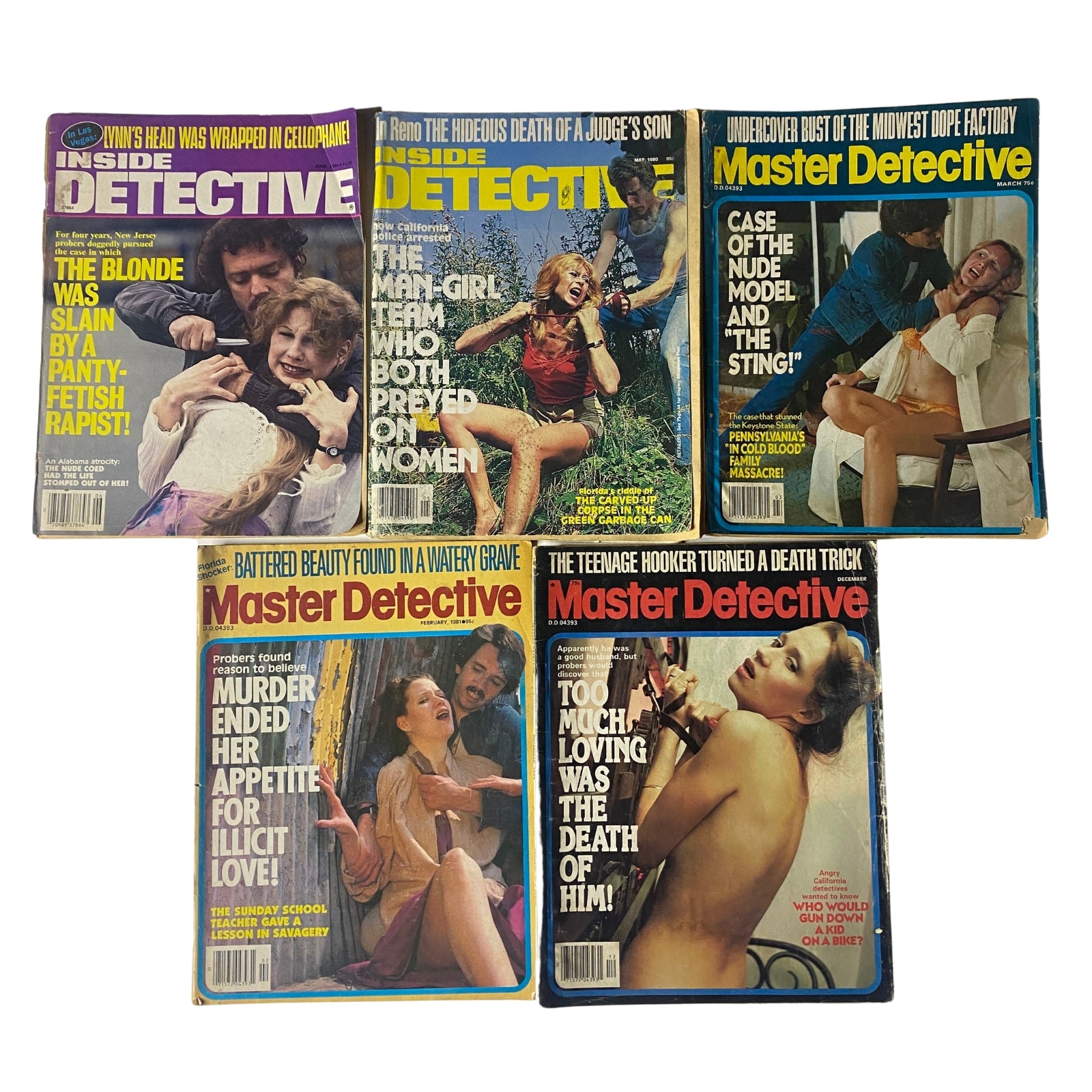 Lot of 5 1980s Inside Detective and Master Detective Magazine