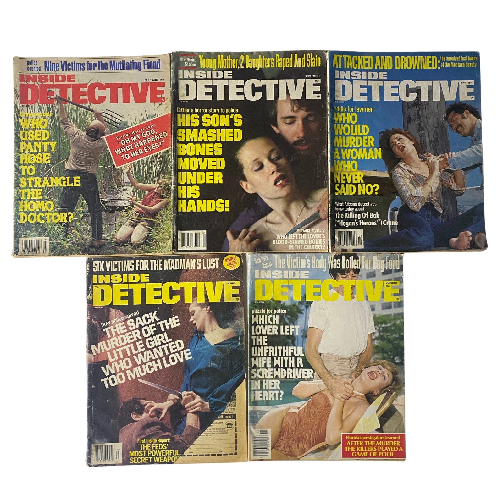 Lot of 5 1980s Inside Detective Magazine