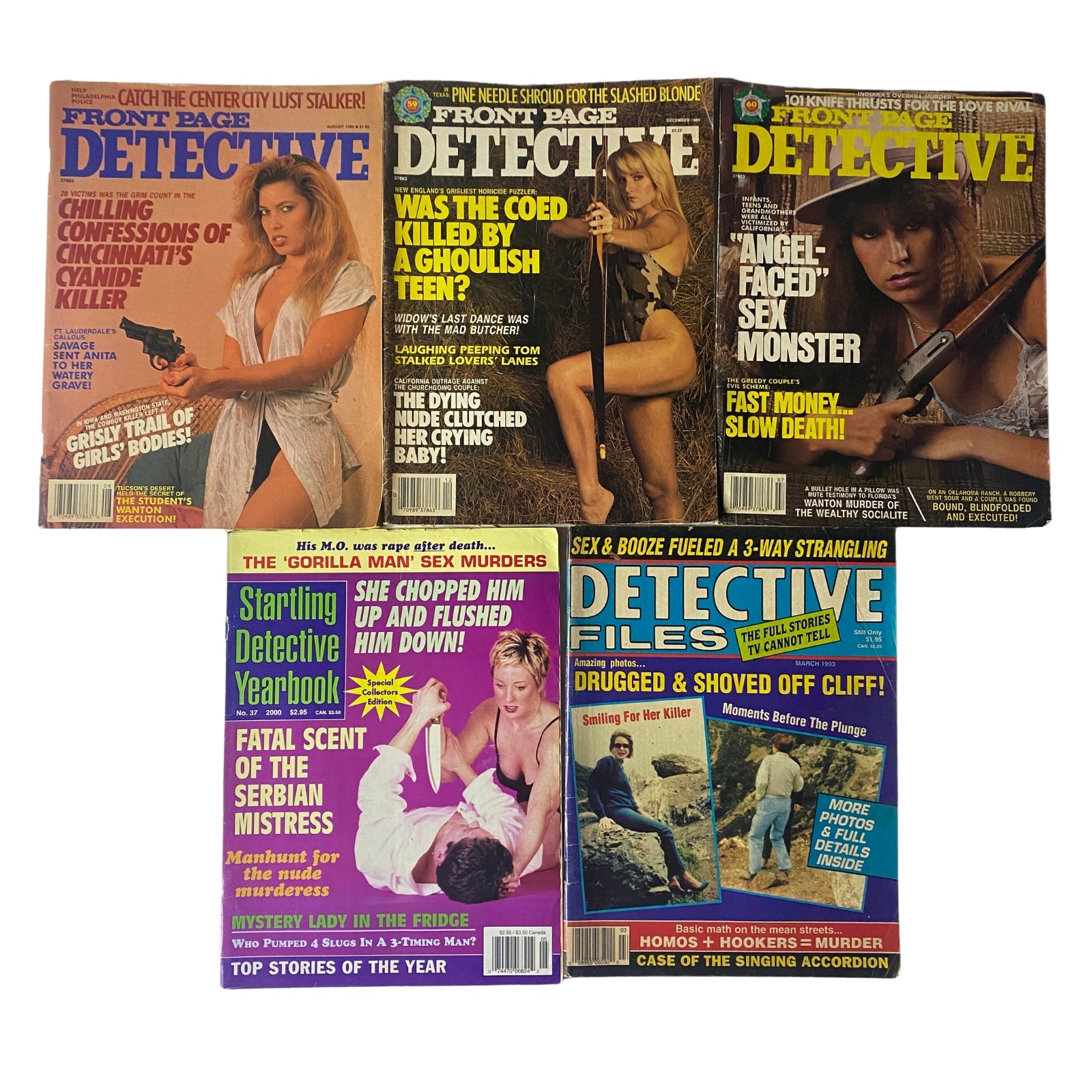Lot of 5 1980s Front Page Detective and Startling Detective Yearbook Magazine
