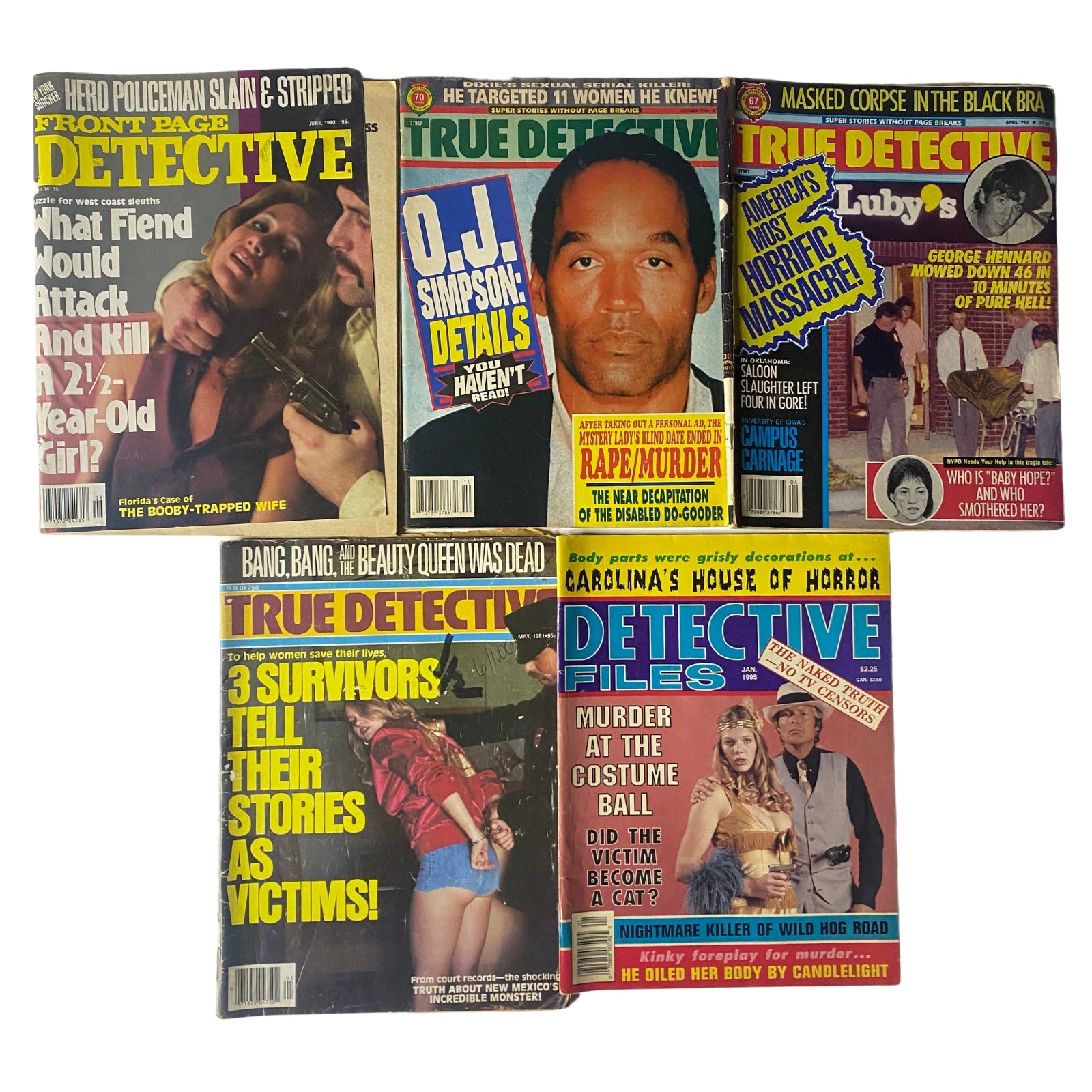 Lot of 5 1980s-1990s Front Page Detective and True Detective Magazine OJ Simpson