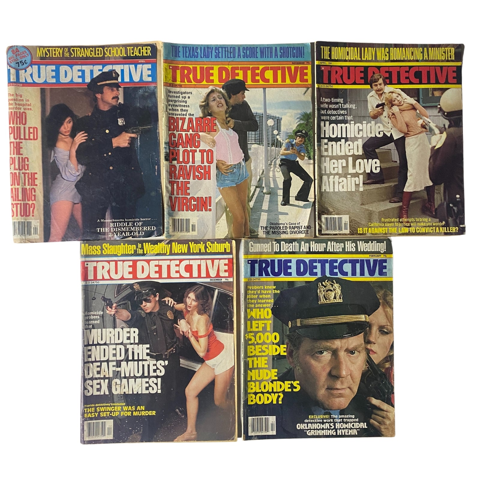 Lot of 5 1970s True Detective Magazines True Crime Collection