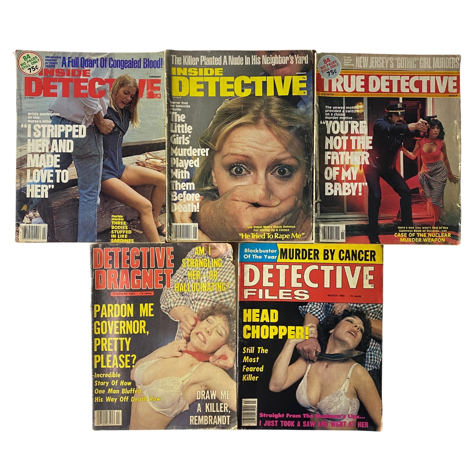 Lot of 5 1970s-1980s Inside Detective, True Detective, Detective Files Magazine