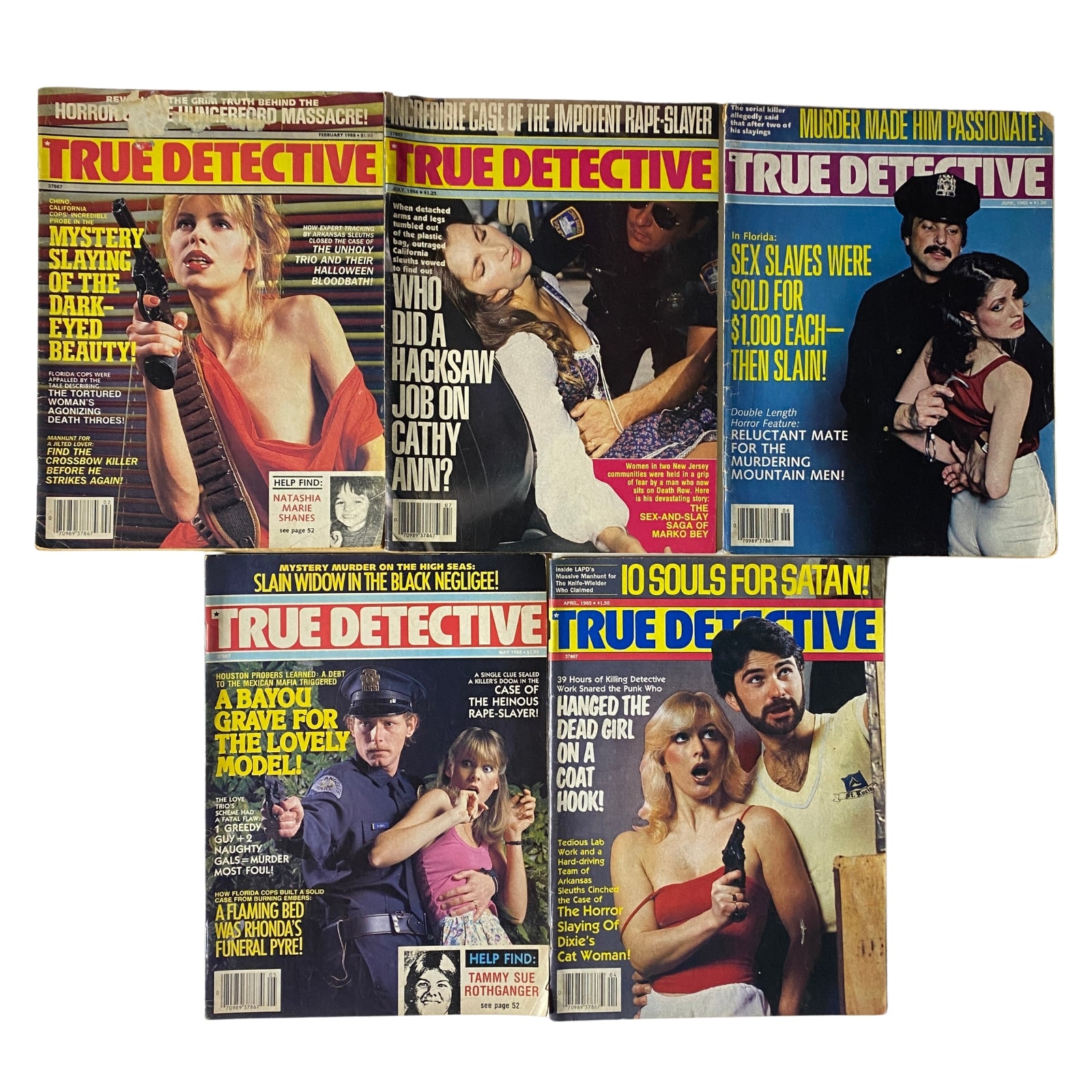 Lot of 5 1980s True Detective Magazine True Crime Collection