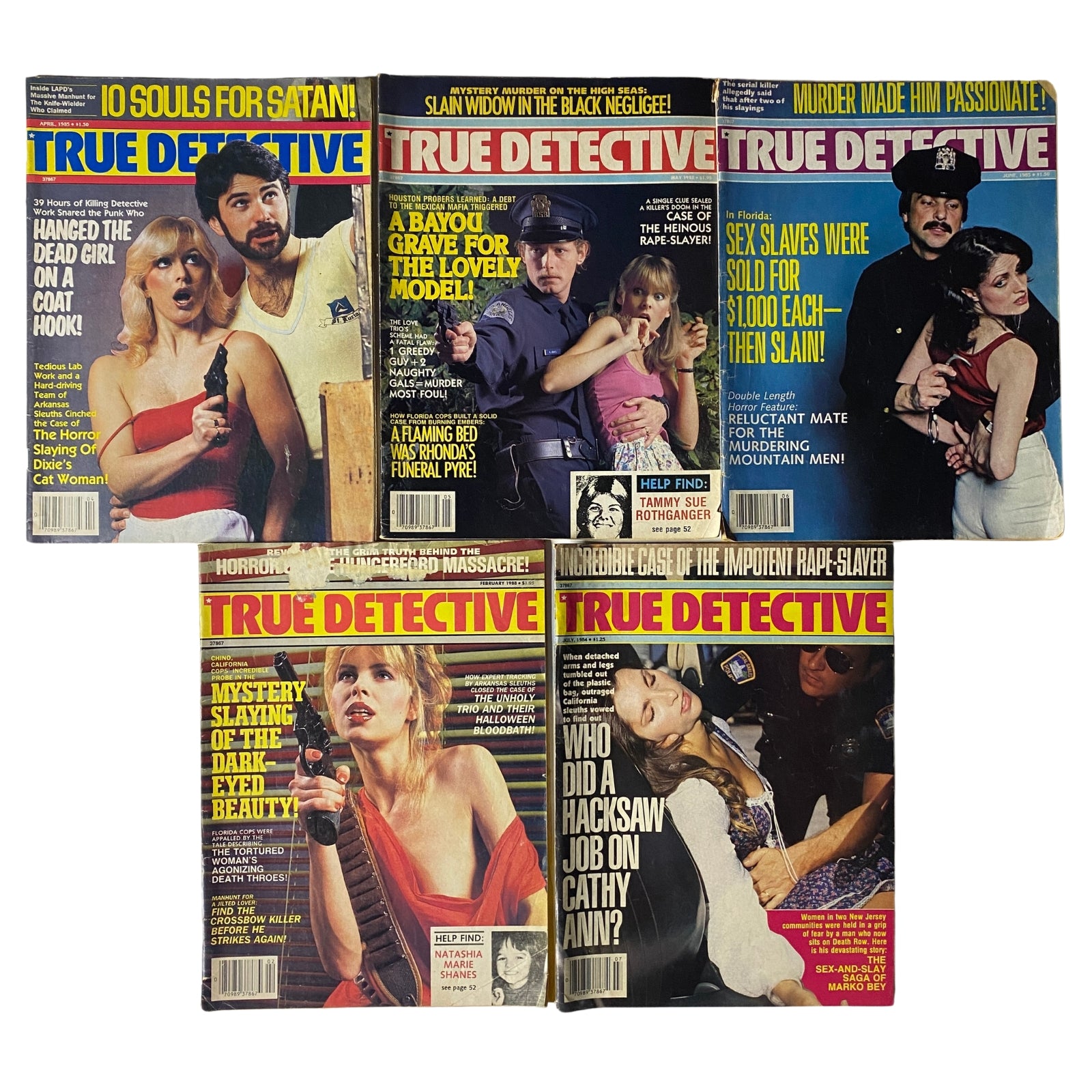 Lot of 5 1980s True Detective Magazine