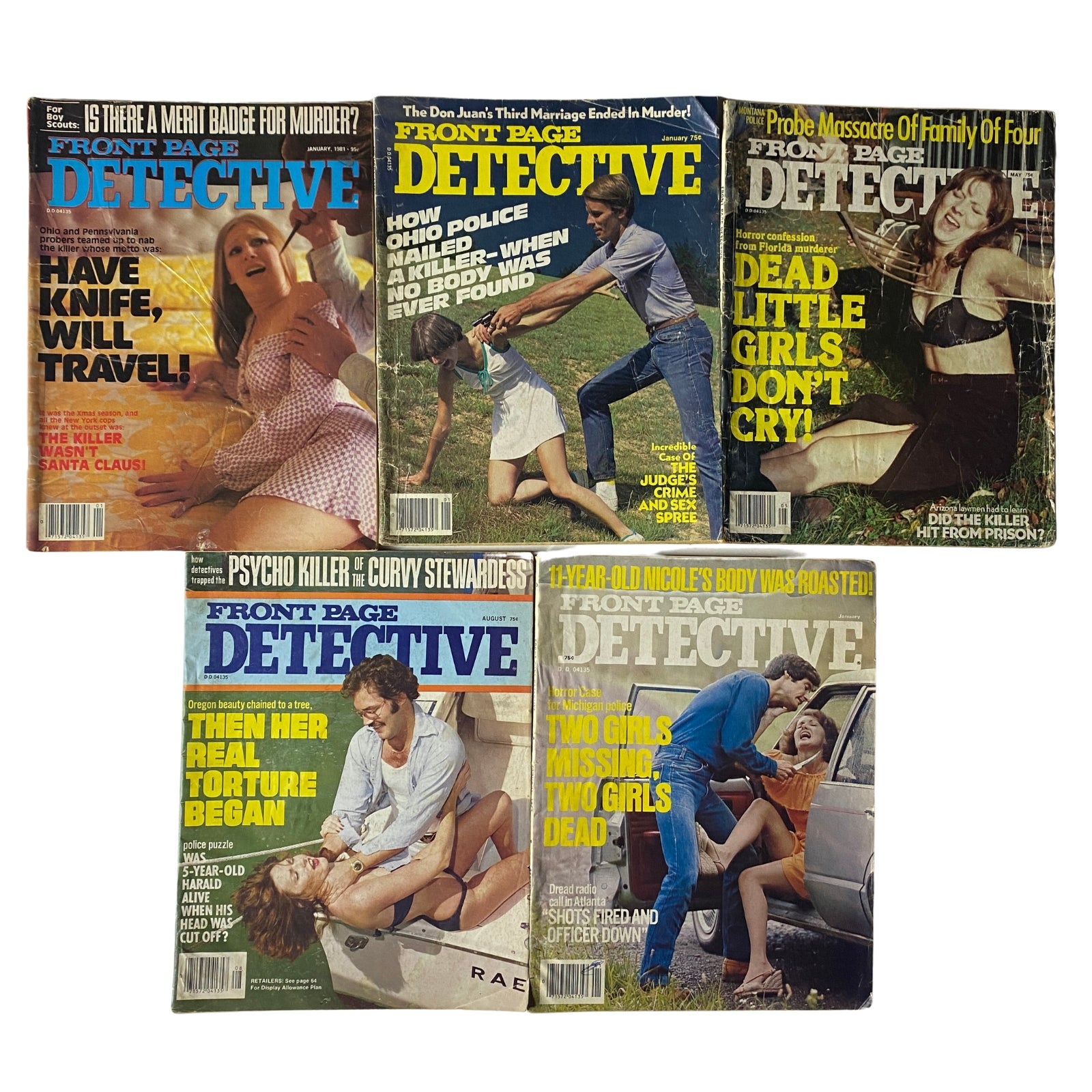 Lot of 5 1970s Front Page Detective Magazine