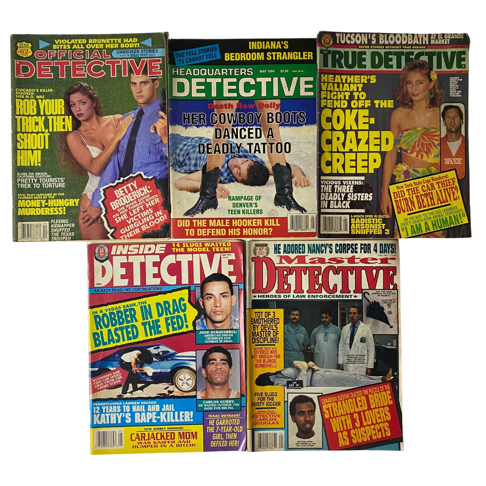 Lot of 5 1990s Official Detective, True Detective & Master Detective Magazine