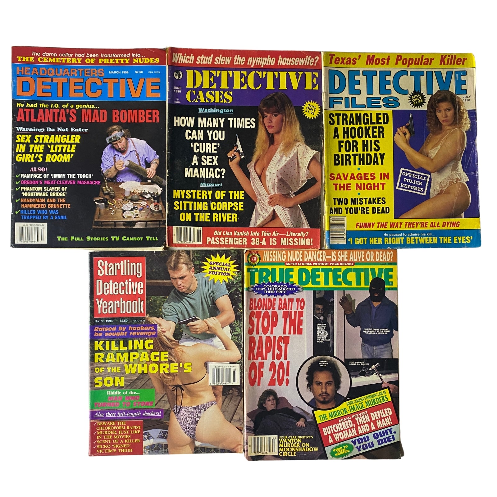 Lot of 5 1990s Headquarters Detective, True Detective Magazine and Yearbook