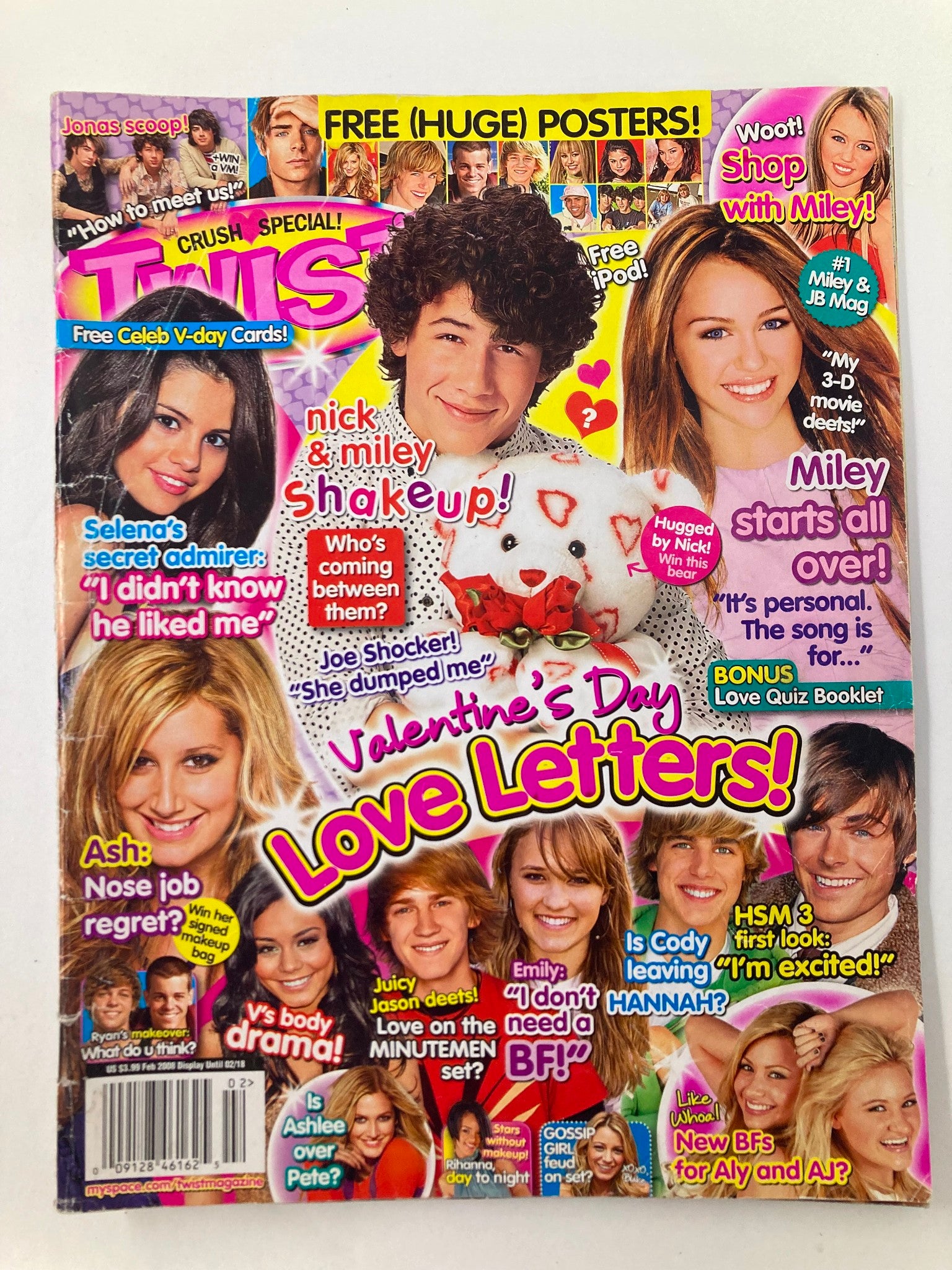 Twist Magazine February 2008 Selena Gomez, Ashley Tisdale, Nick Jonas No Label