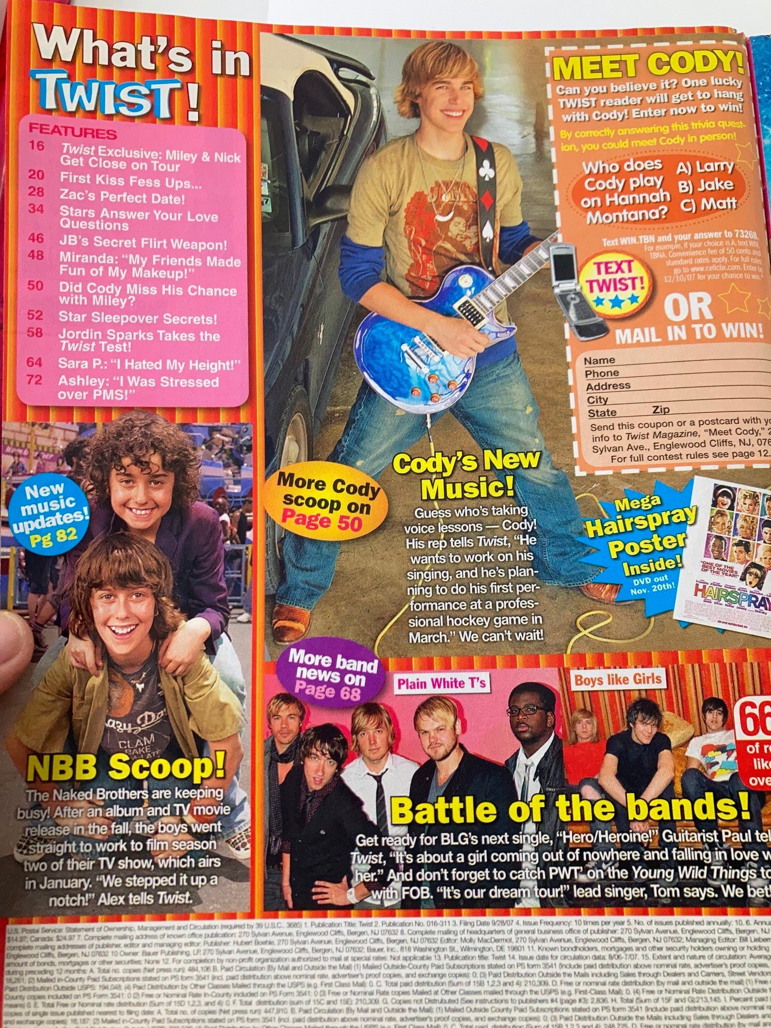 Twist Magazine December 2007 Zac Efron, Joe & Nick Jonas, Miley Cyrus No Label