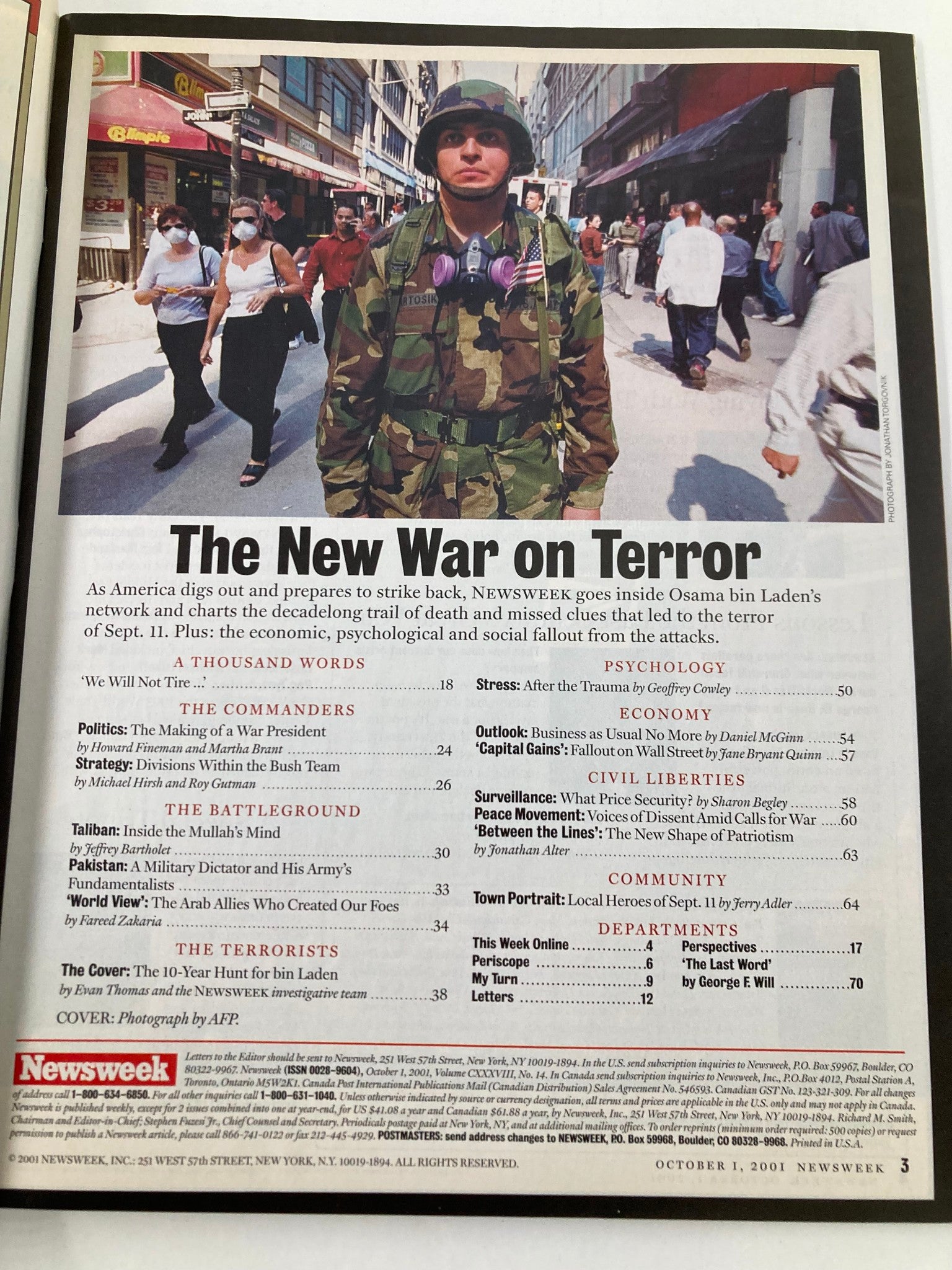 Newsweek Magazine October 1 2001 Osama bin Laden Trail of Terror VG No Label 911