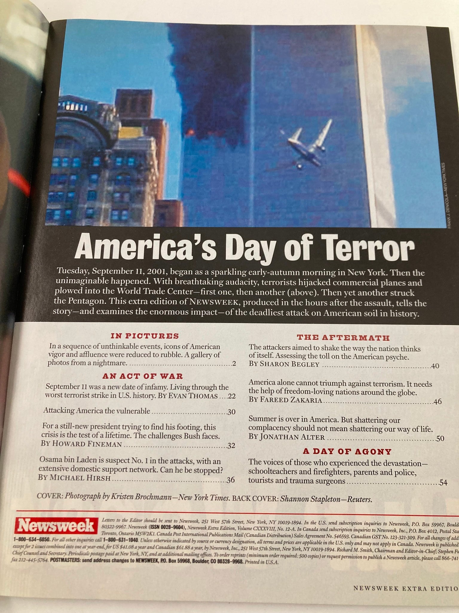 Newsweek Magazine Extra September 11 2001 America Under Attack VG No Label 9/11