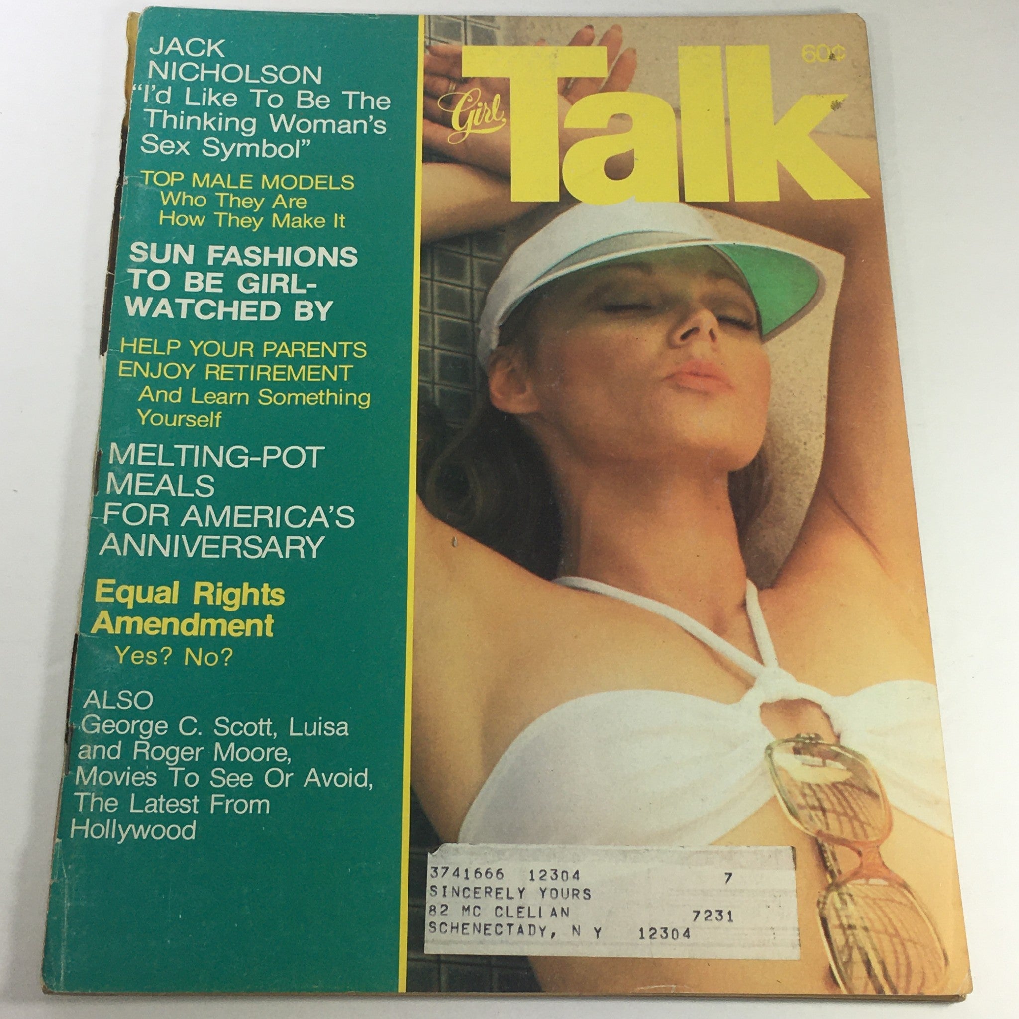 Cover of VTG Girl Talk Magazine: Summer 1976 featuring celebrity Jack Nicholson with articles on fashion and cultural topics of the 1970s.