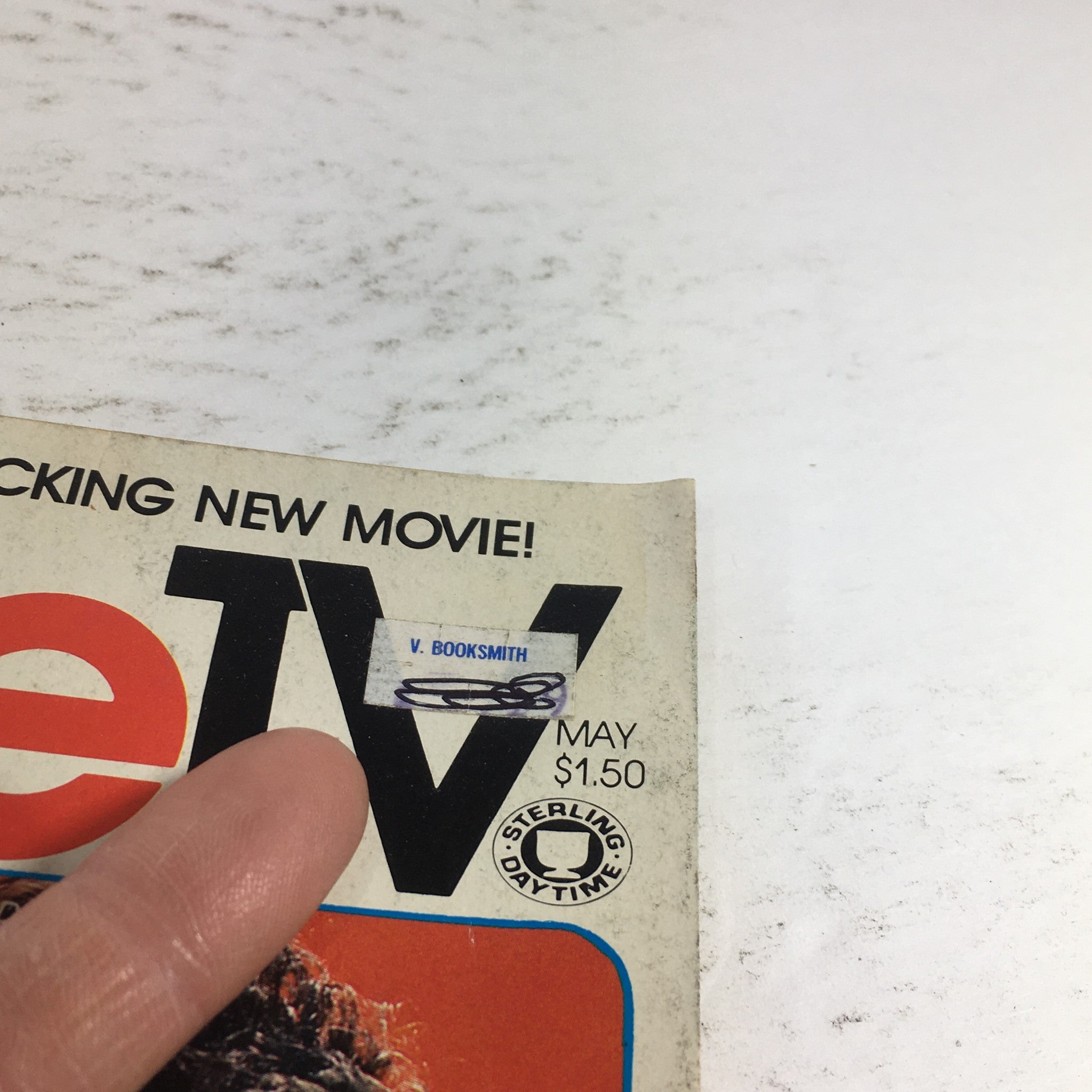 Cover detail of the VTG Daytime TV Magazine from May 1983 featuring a price sticker and label, showcasing the vintage charm of classic television memorabilia.