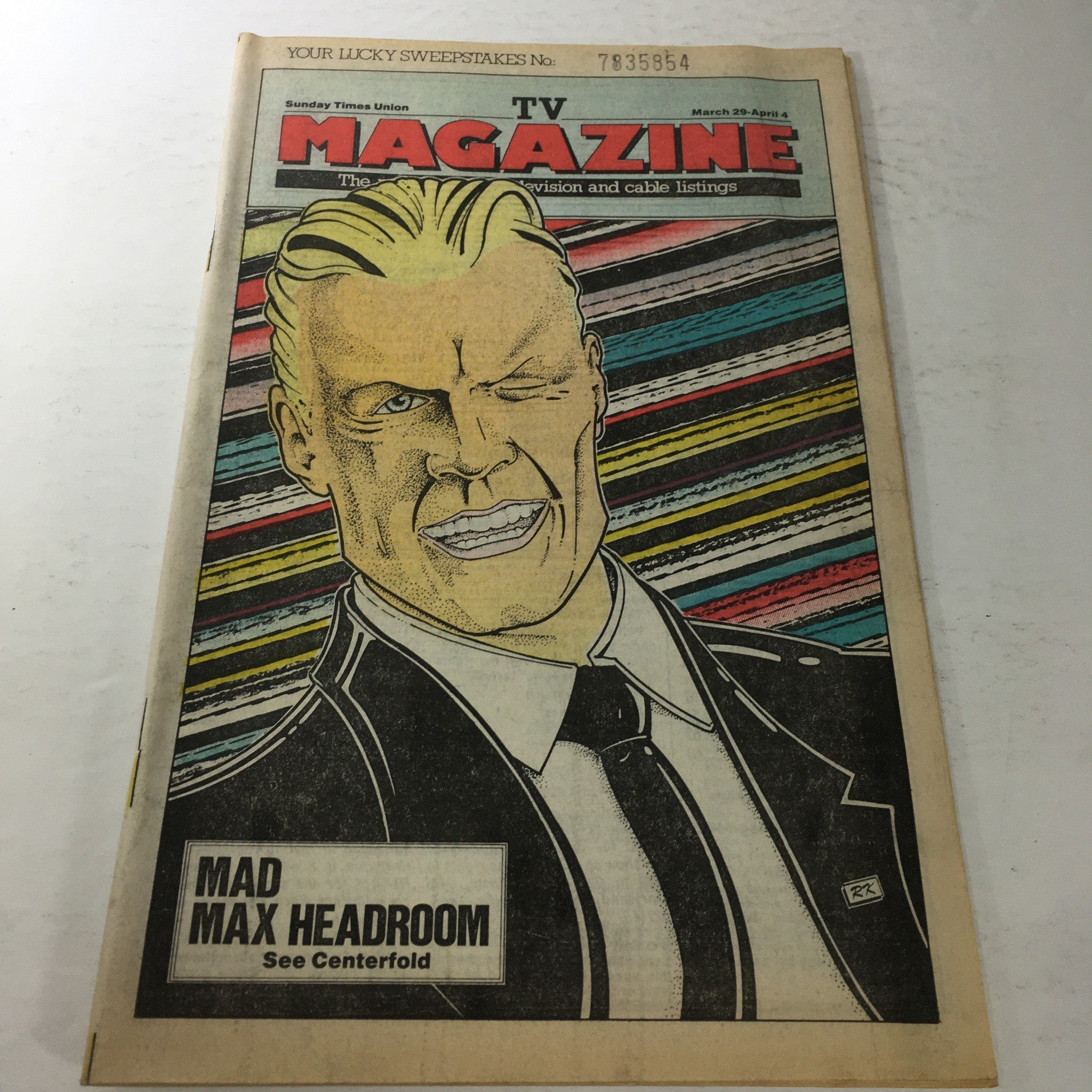 VTG TV Magazine: March 29-April 4 1987 - Mad Max Headroom Cover No Label