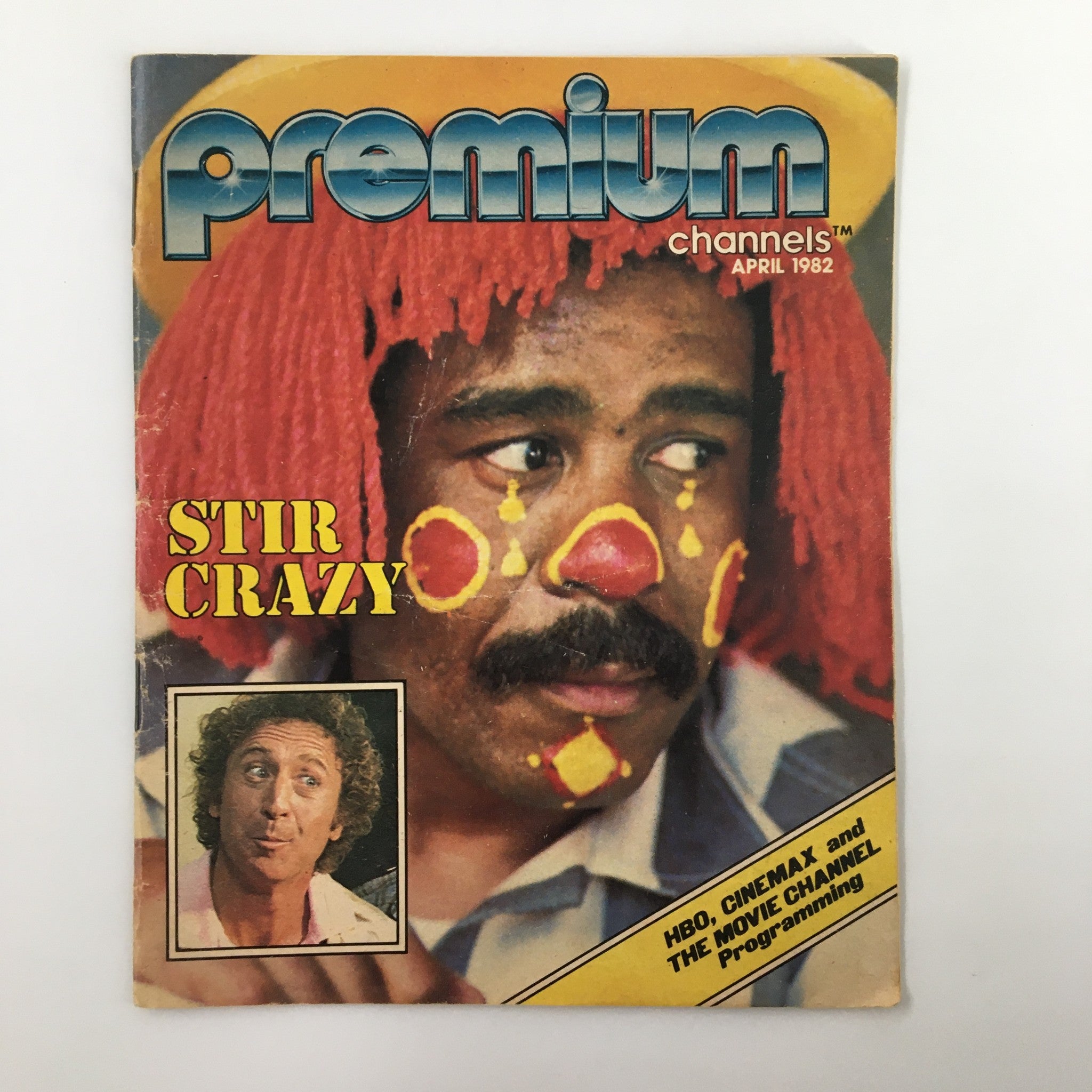 VTG Premium Channels Mini Magazine April 1982 featuring Gene Wilder in Stir Crazy on the cover, showcasing vibrant colors and a nostalgic design.