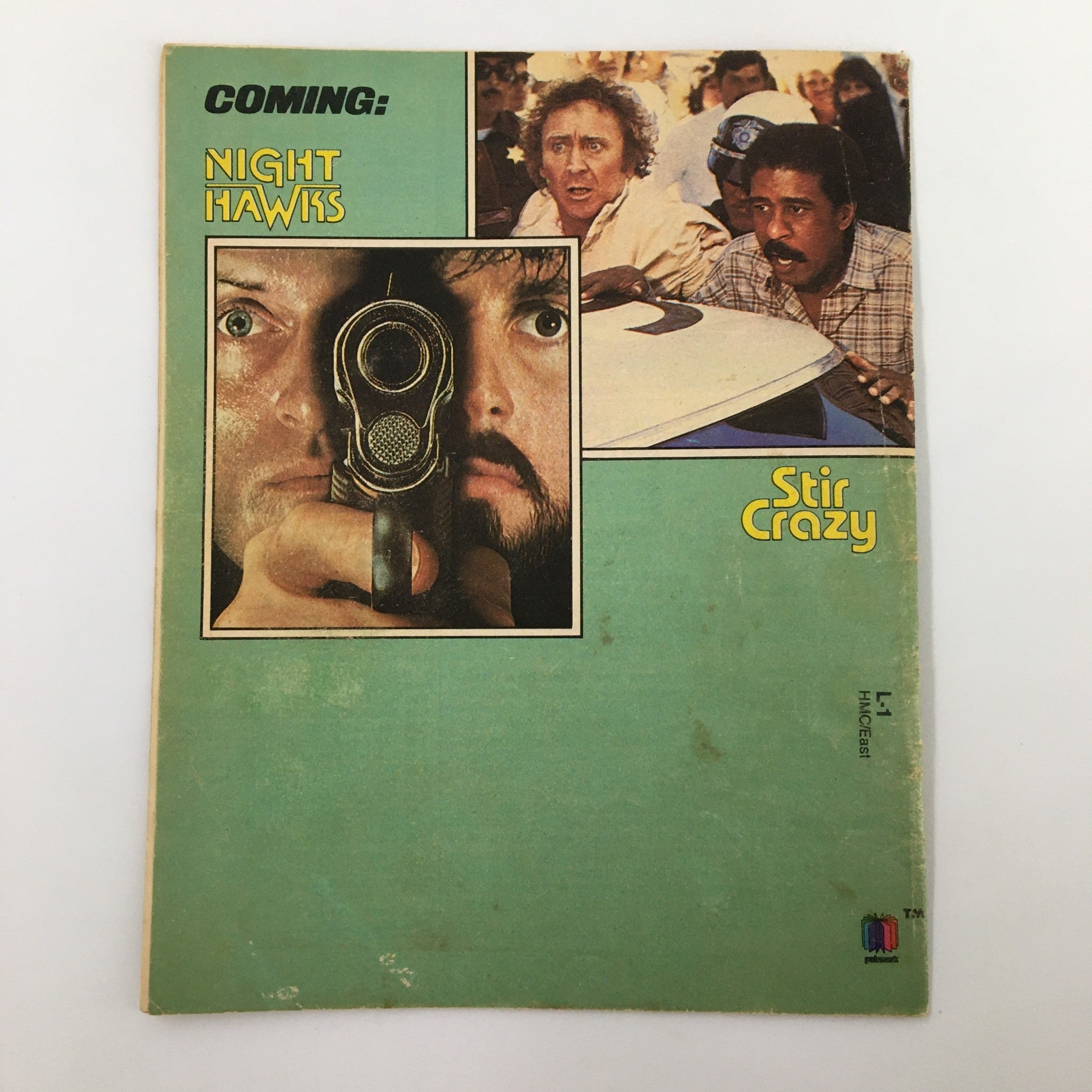 Back cover of VTG Premium Channels Mini Magazine March 1982, advertising upcoming films 'Nighthawks' and 'Stir Crazy.'