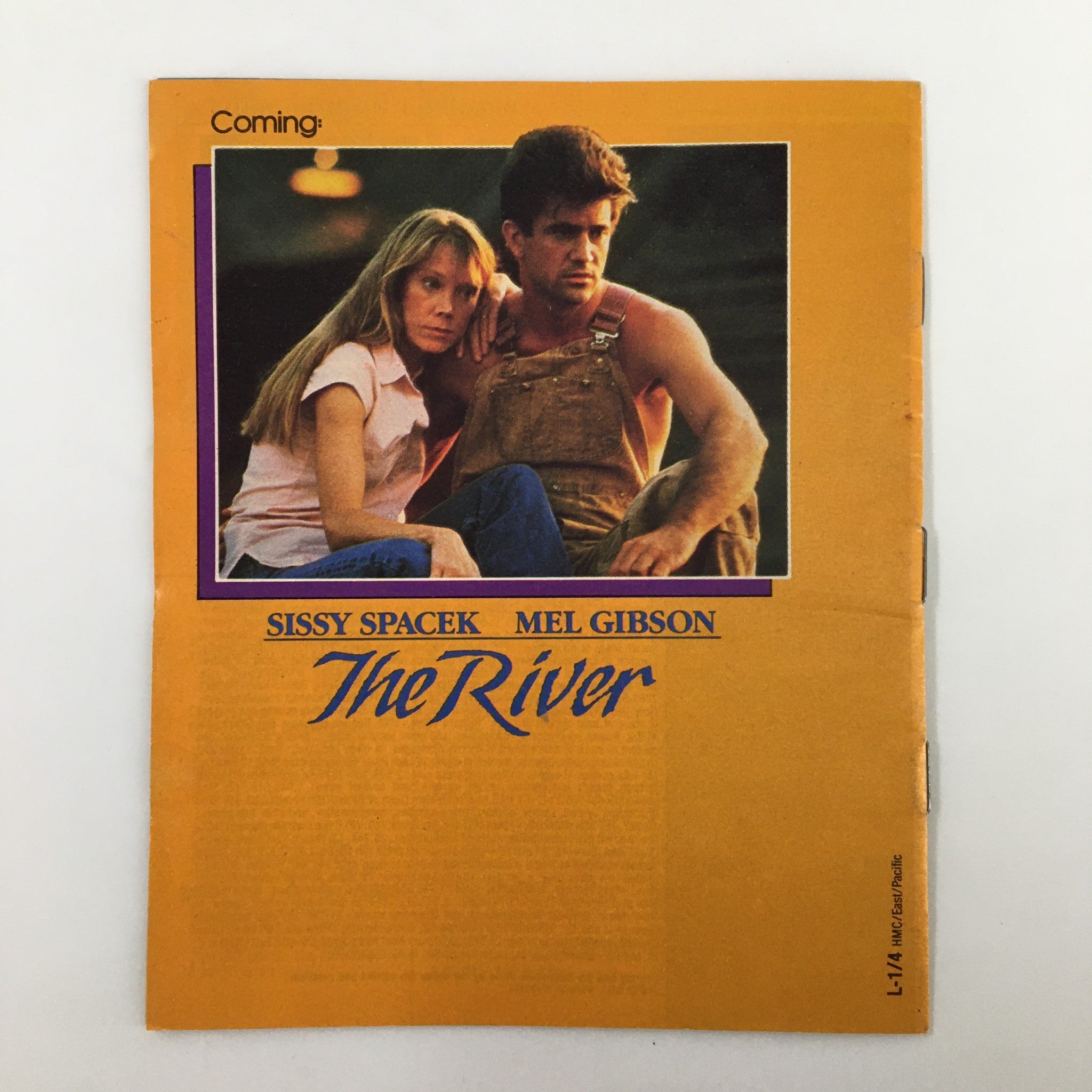 Promotional page from VTG Premium Channels Mini Magazine November 1985 highlighting upcoming films 'The River' featuring Sissy Spacek and Mel Gibson.