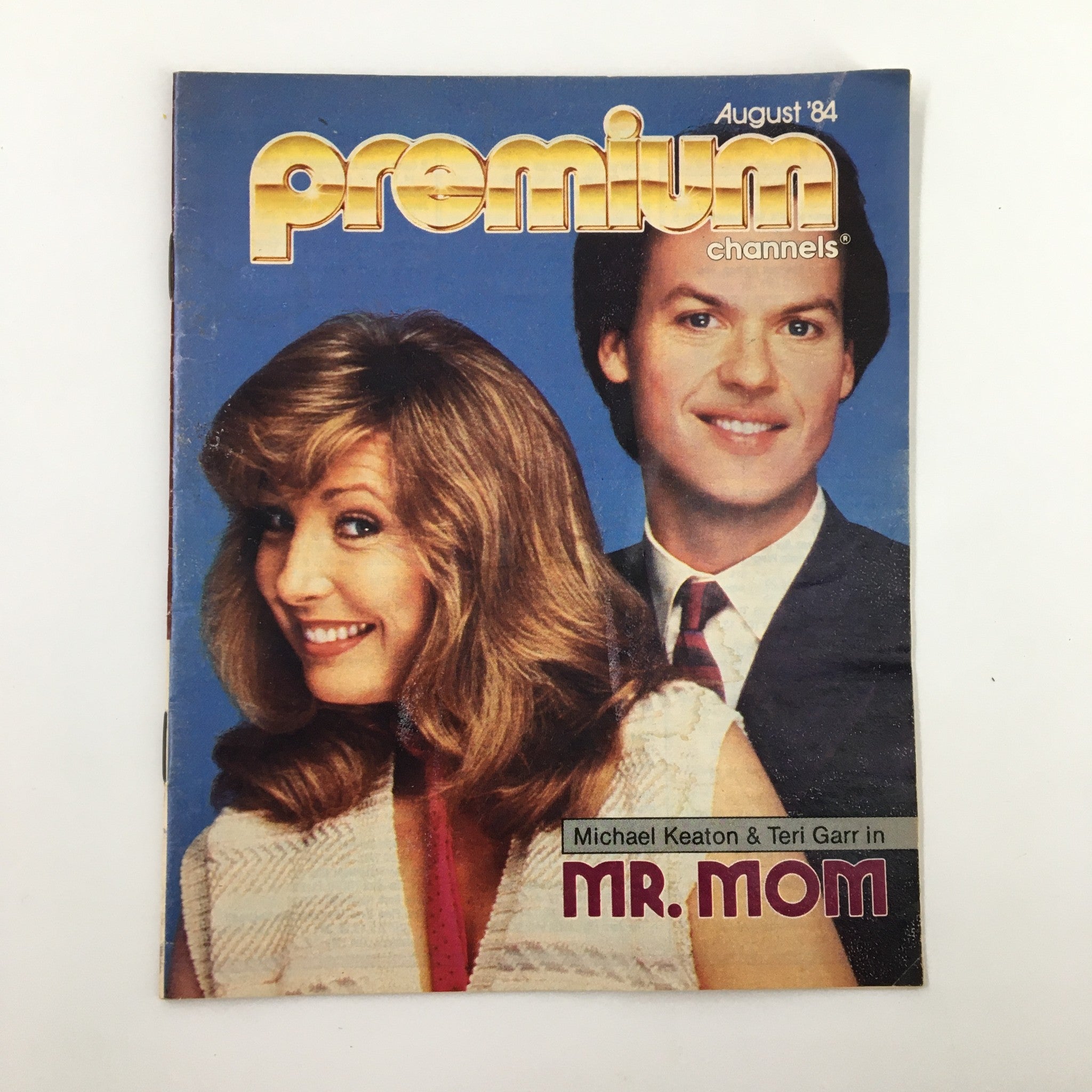 Premium Channels Mini Magazine August 1984 featuring Michael Keaton and Teri Garr on the cover, related to the film Mr. Mom.