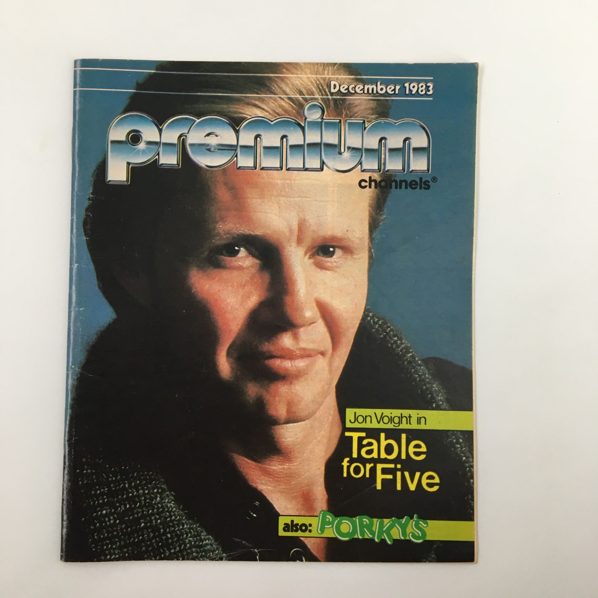 Premium Channels Mini Magazine December 1983 featuring Jon Voight in Table for Five on the cover, showcasing vintage style and classic Hollywood appeal.
