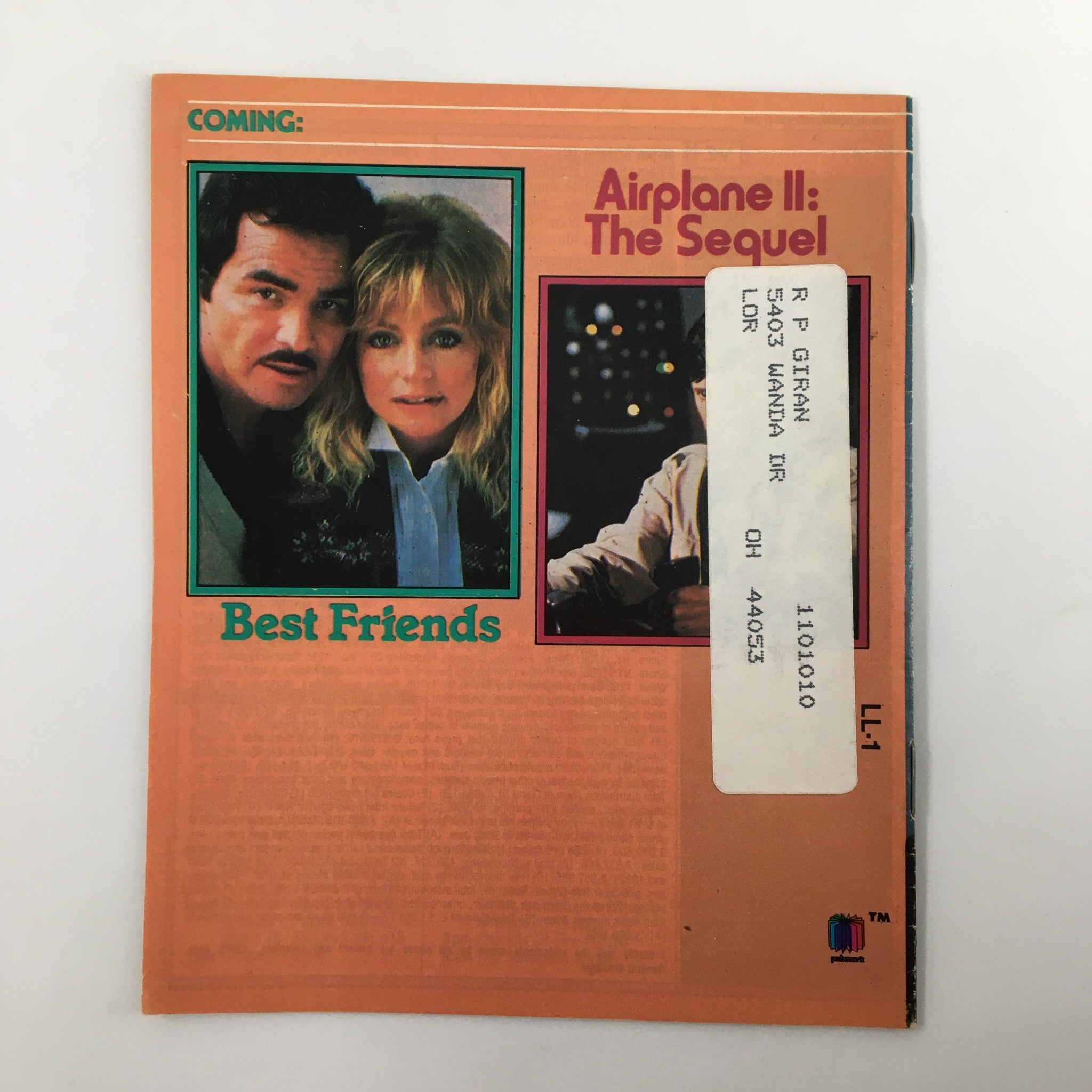 Cover of the VTG Premium Channels Mini Magazine December 1983 featuring images related to the film Table for Five, highlighting actors in various scenes with a vintage design and promotional text.