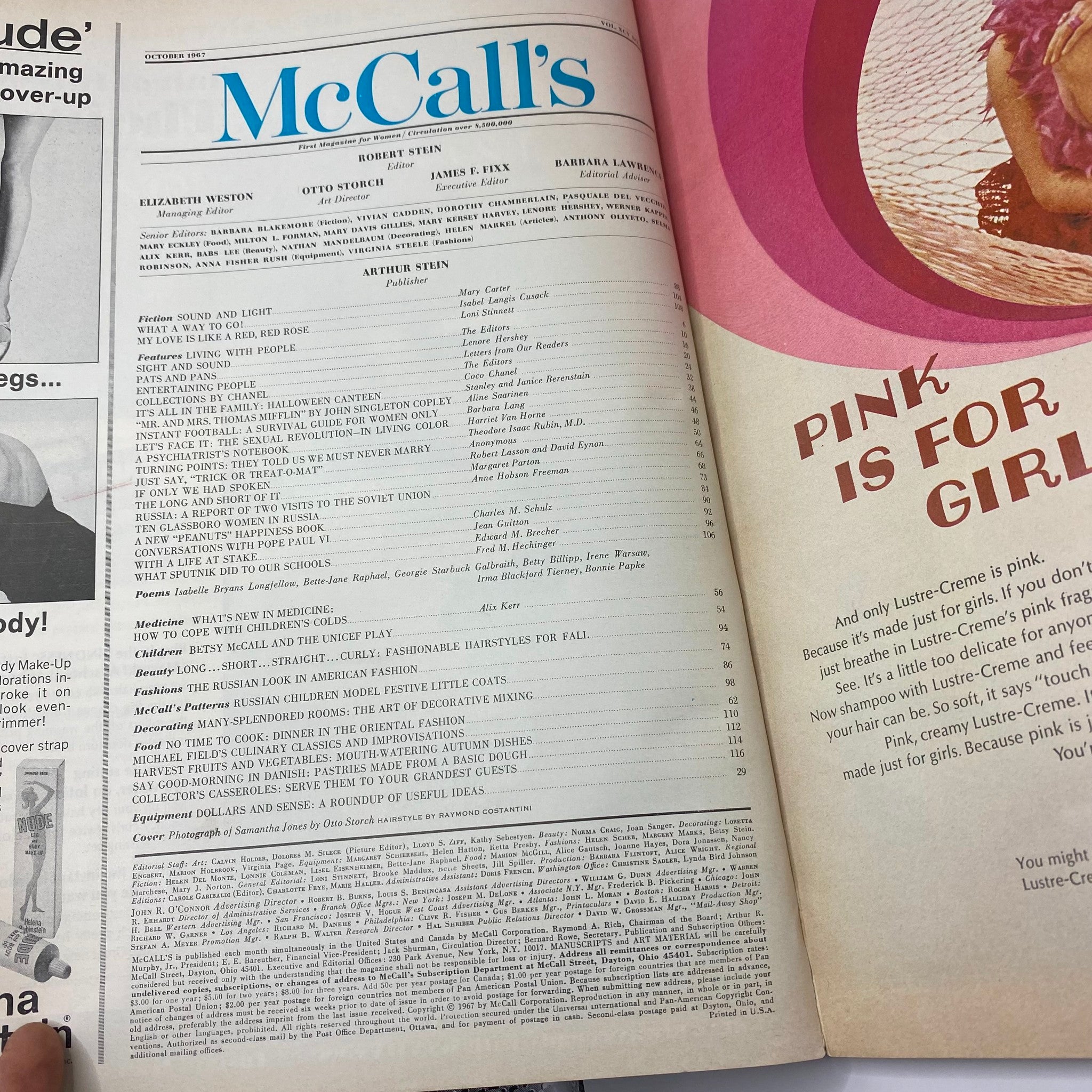 VTG McCall's Magazine October 1967 Cover Photograph of Samantha Jones