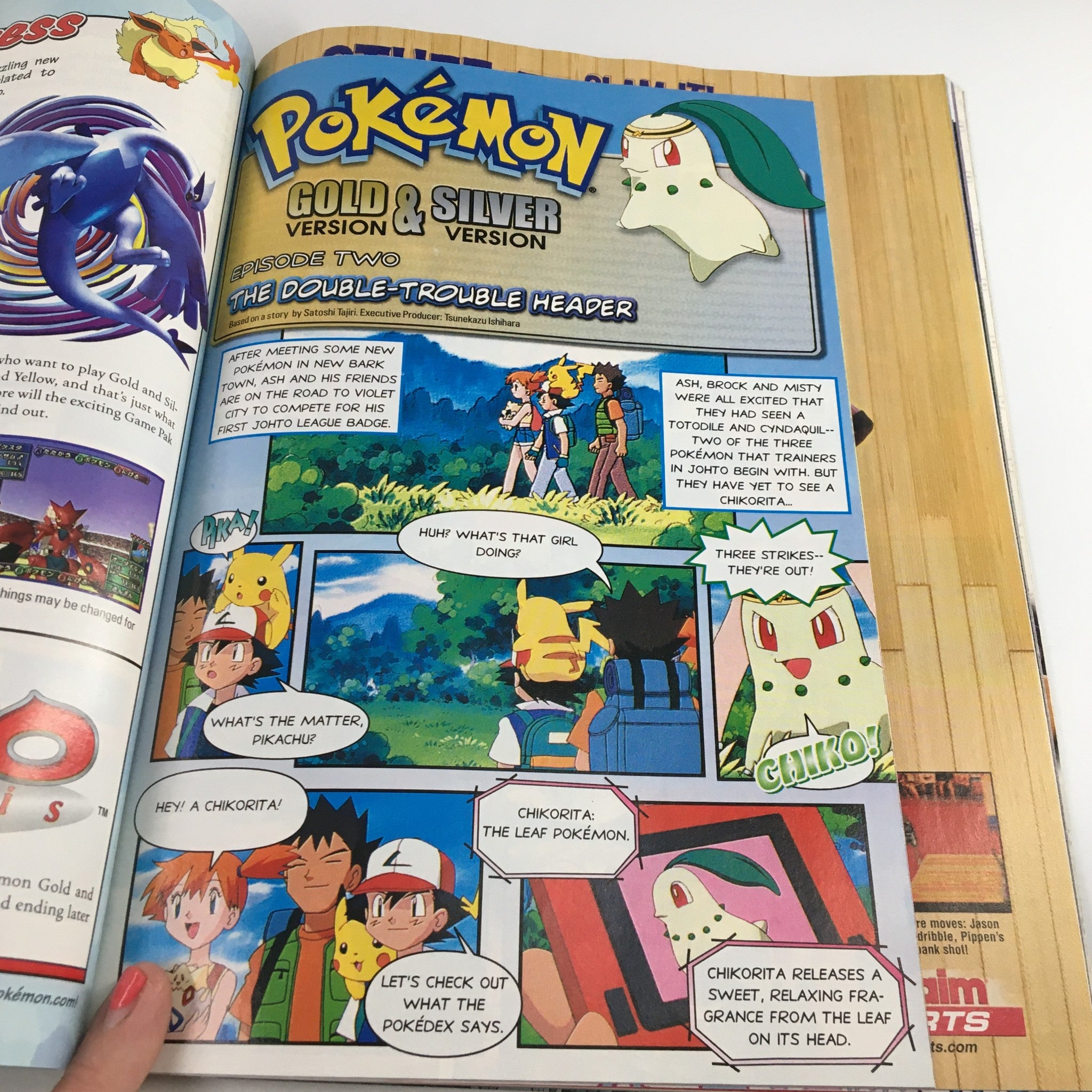 Page from Nintendo Power Magazine Vol 139 December 2000 showcasing Pokémon Gold & Silver, featuring characters and dialogue from the anime series.