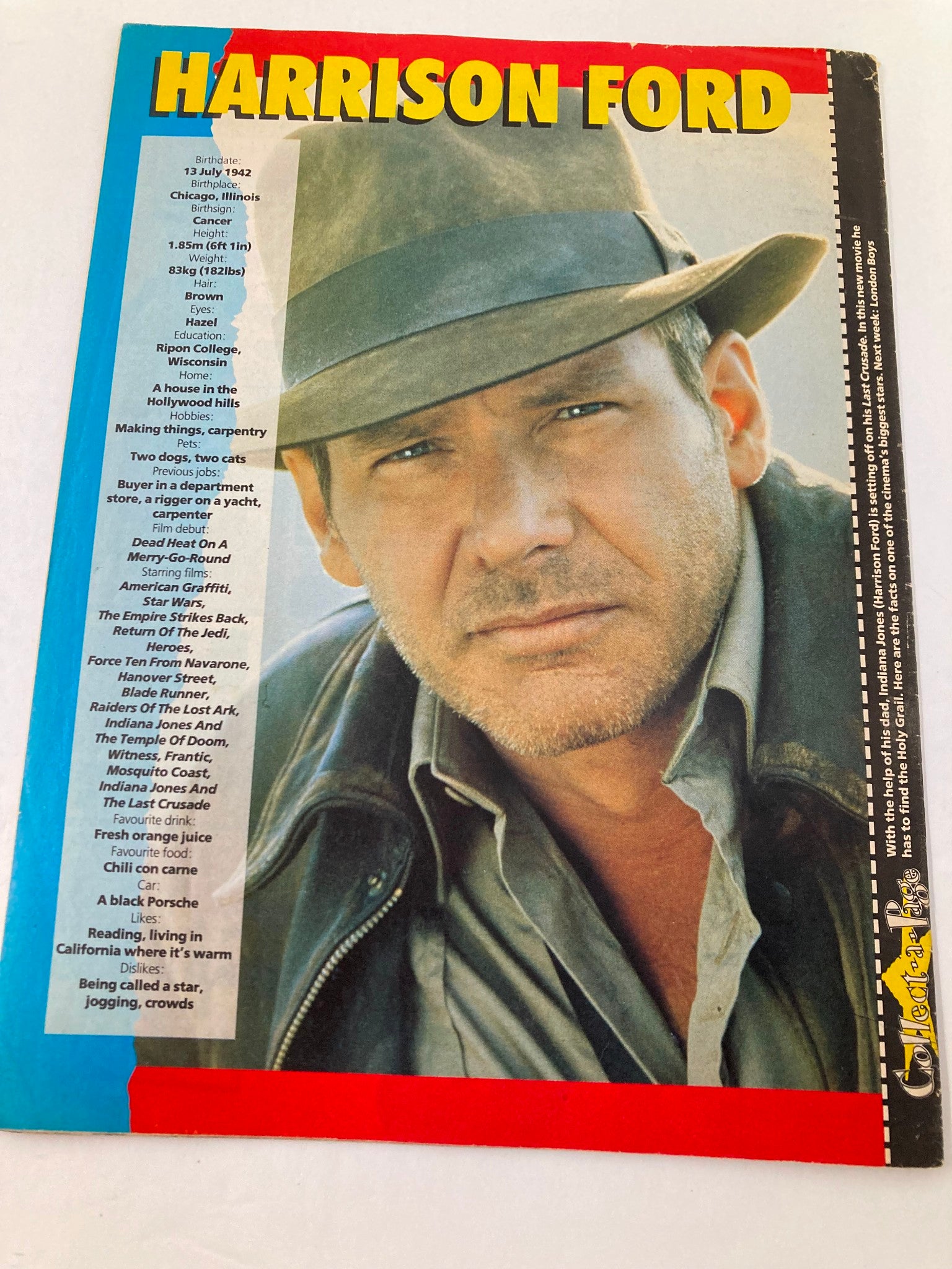 VTG Lookin Magazine July 29 1989 #31 Harrison Ford and Sonia No Label