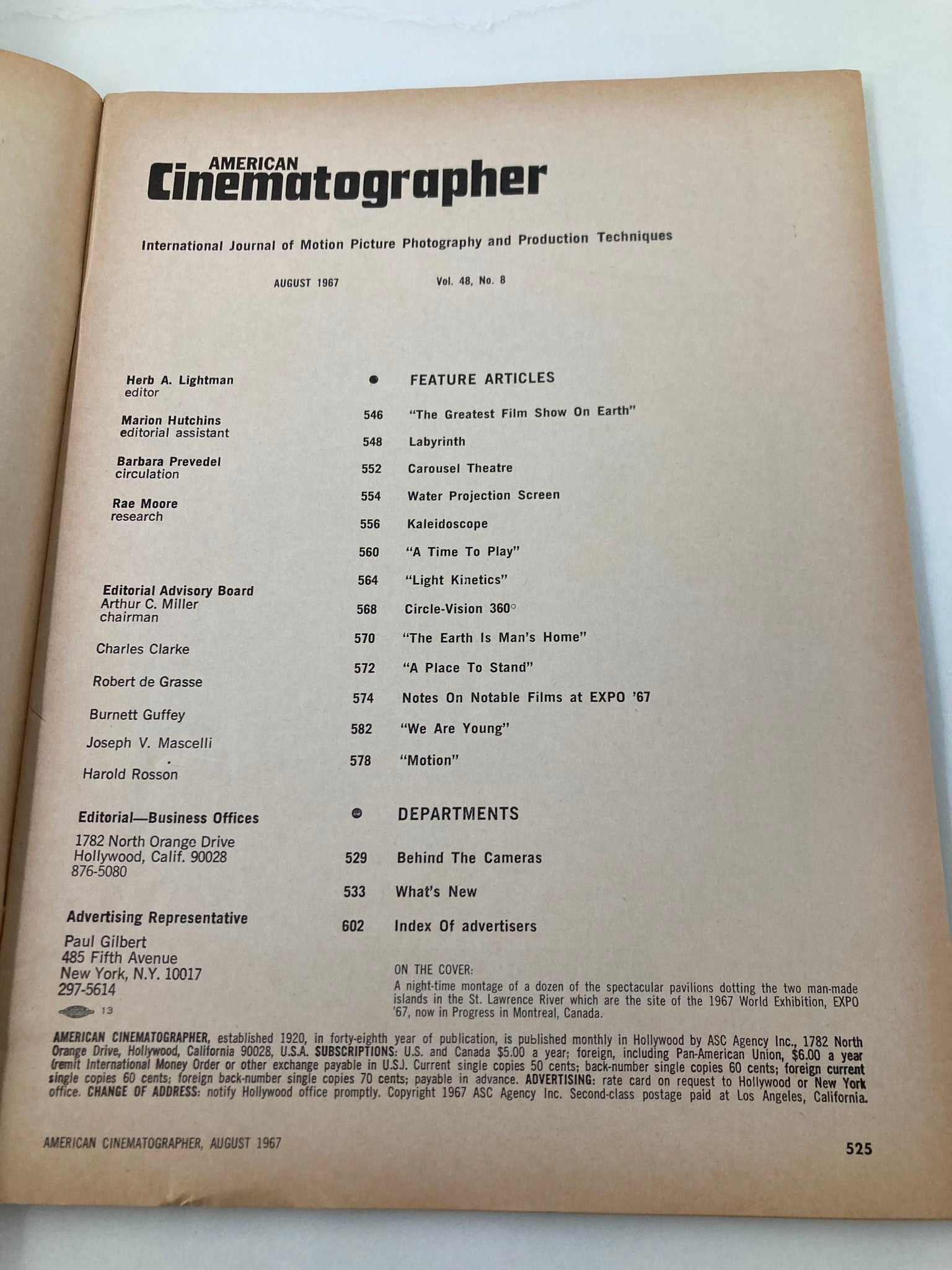 American Cinematographer Magazine August 1967 Film at The Canadian World's Fair