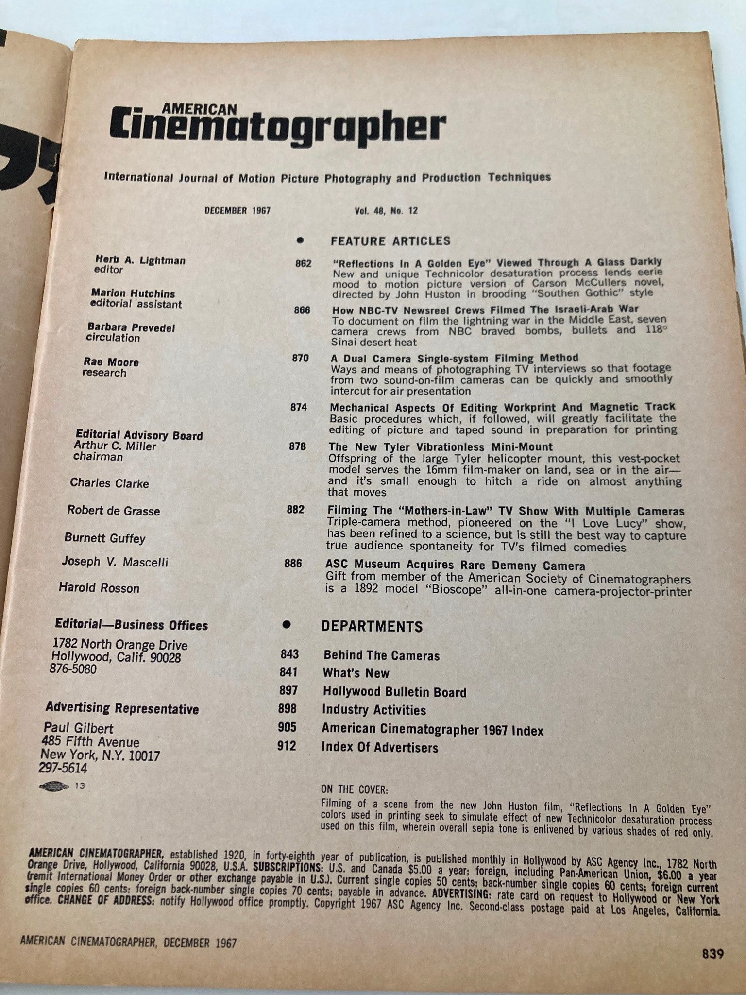 American Cinematographer Magazine December 1967 Reflections in a Golden Eye