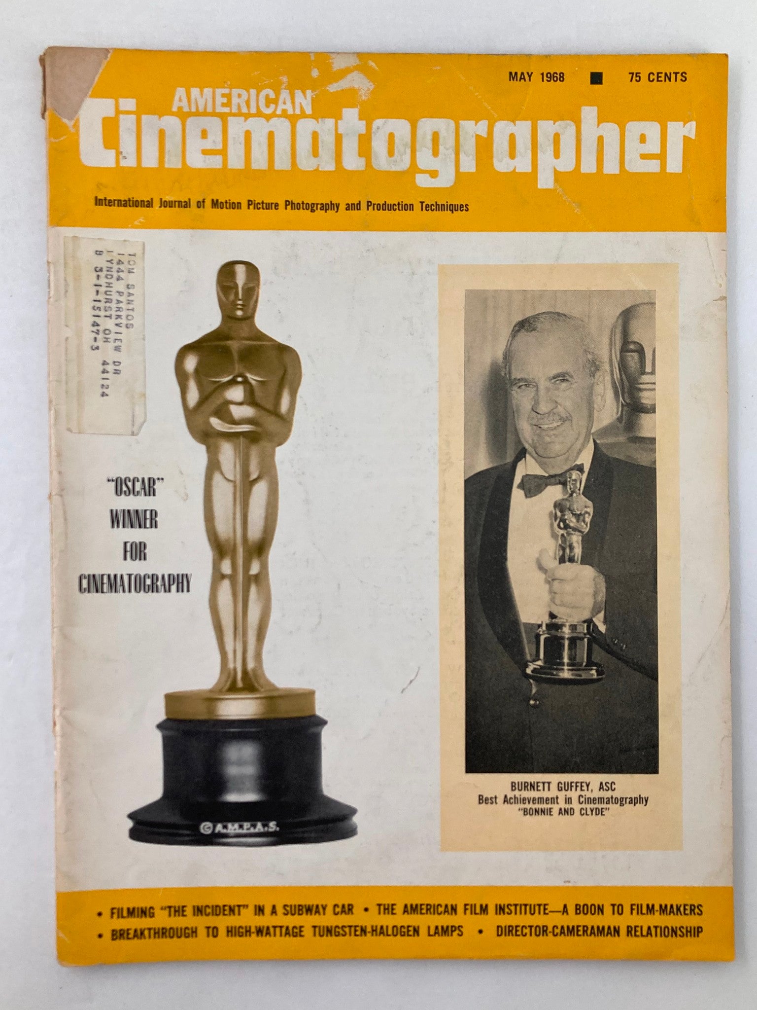 American Cinematographer Magazine May 1968 Burnett Guffey, Oscar Winner