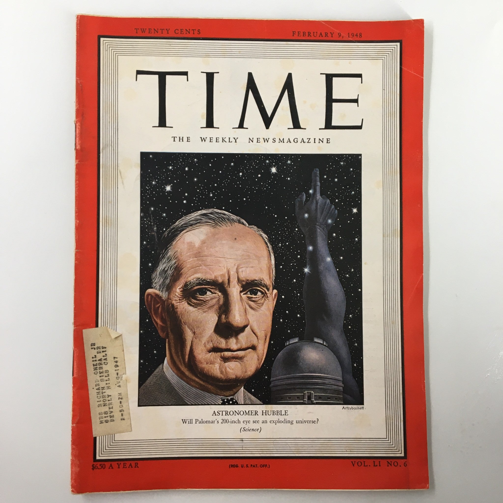 VTG Time Magazine February 9 1948 Vol. 51 No. 6  Astronomer Edwin Hubble