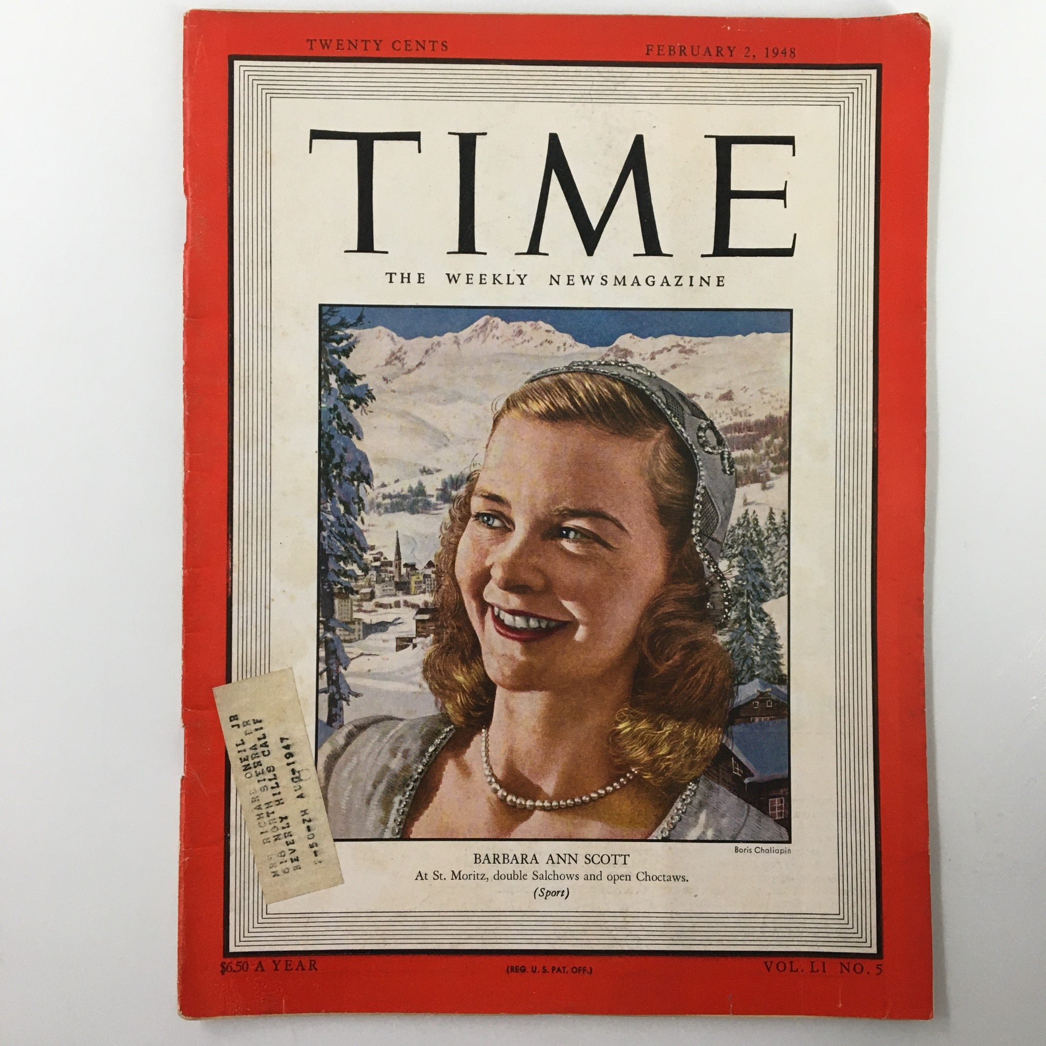 VTG Time Magazine February 2 1948 Vol. 51 No. 5 Barbara Ann Scott