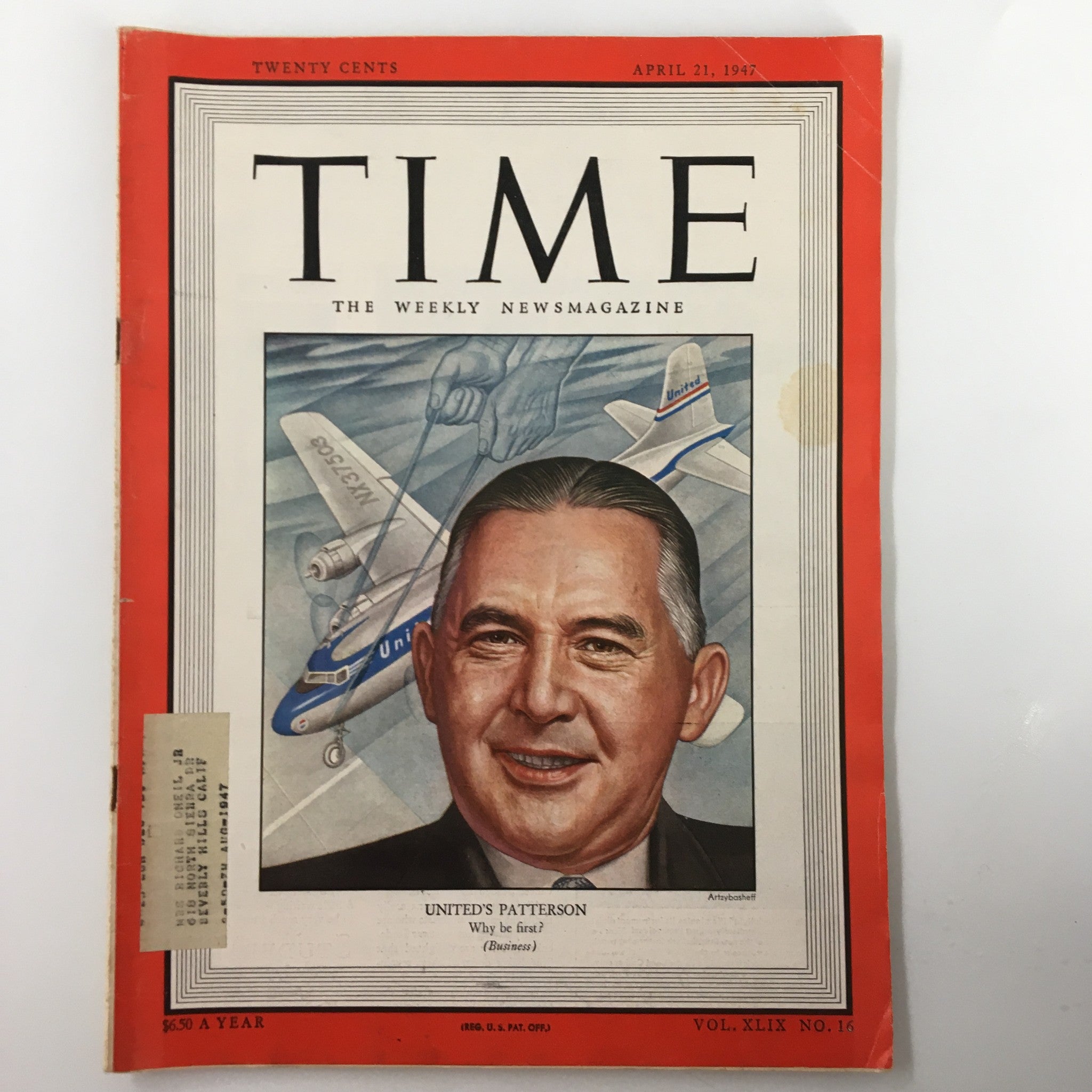 VTG Time Magazine April 21 1947 Vol. 40 No. 16  United's William Patterson