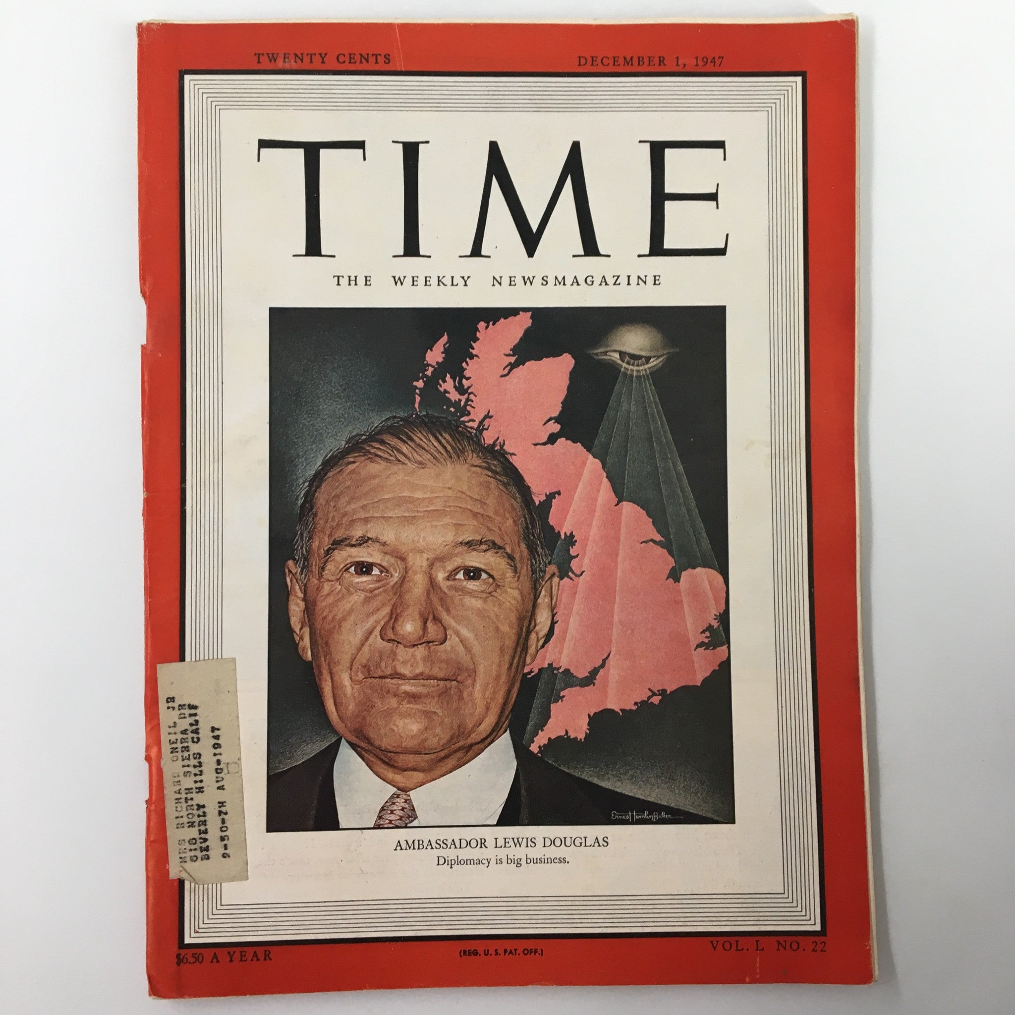 VTG Time Magazine December 1 1947 Vol. 50 No. 22 Ambassador Lewis Douglas