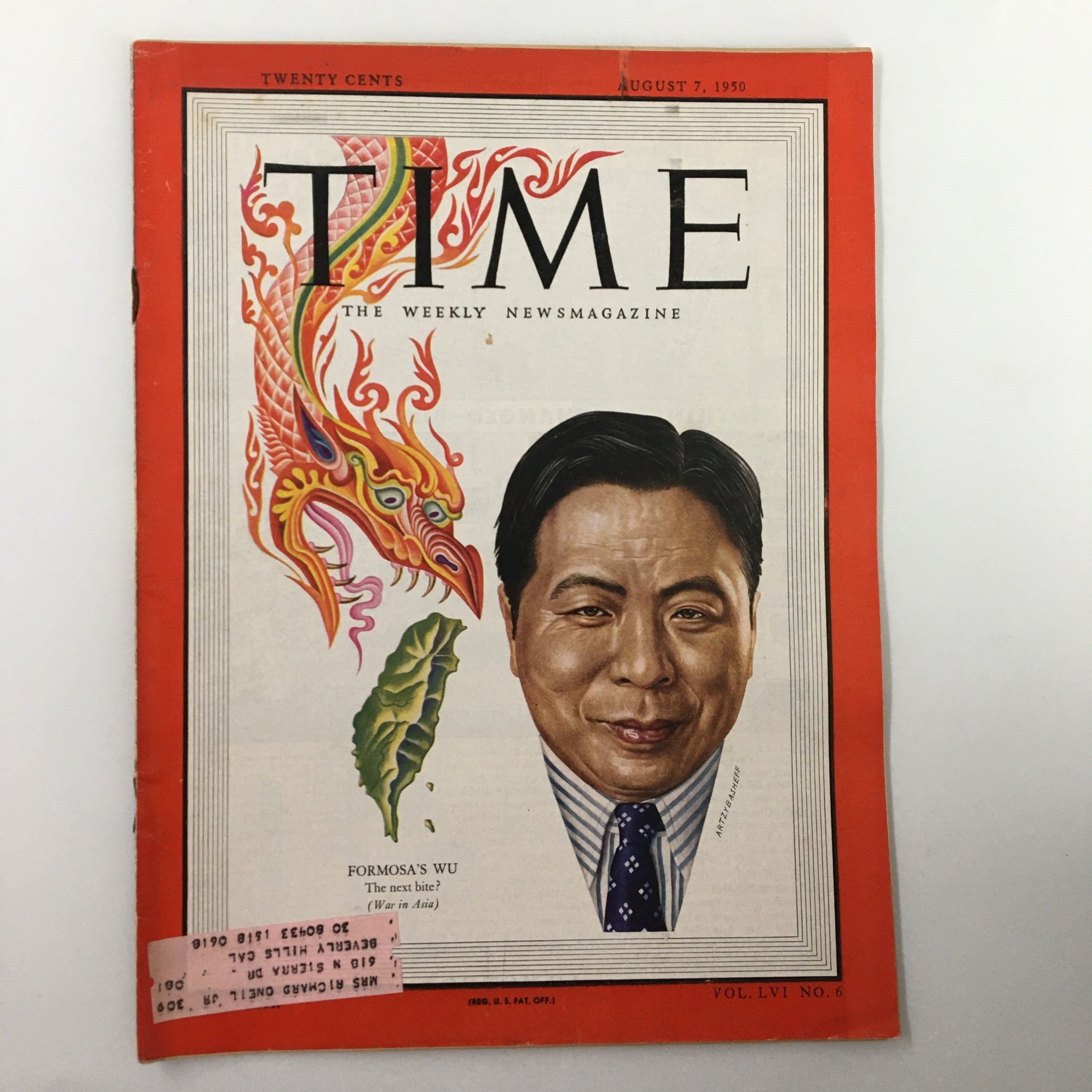 VTG Time Magazine August 7 1950 Vol. 56 No. 6 Formosa's  Dr. Wu The Next Bite?