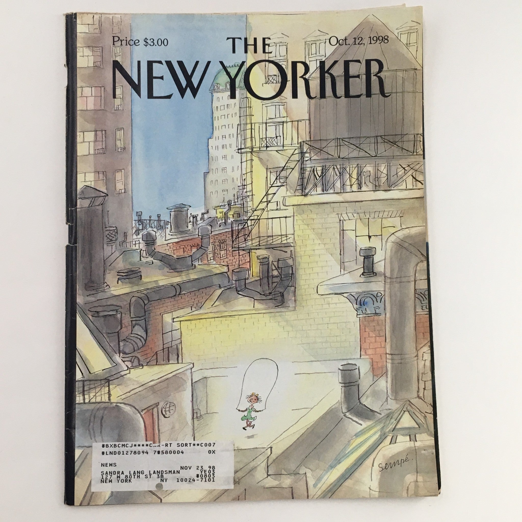 The New Yorker Full Magazine October 12 1998 On The Roof by Jean-Jacques Sempé