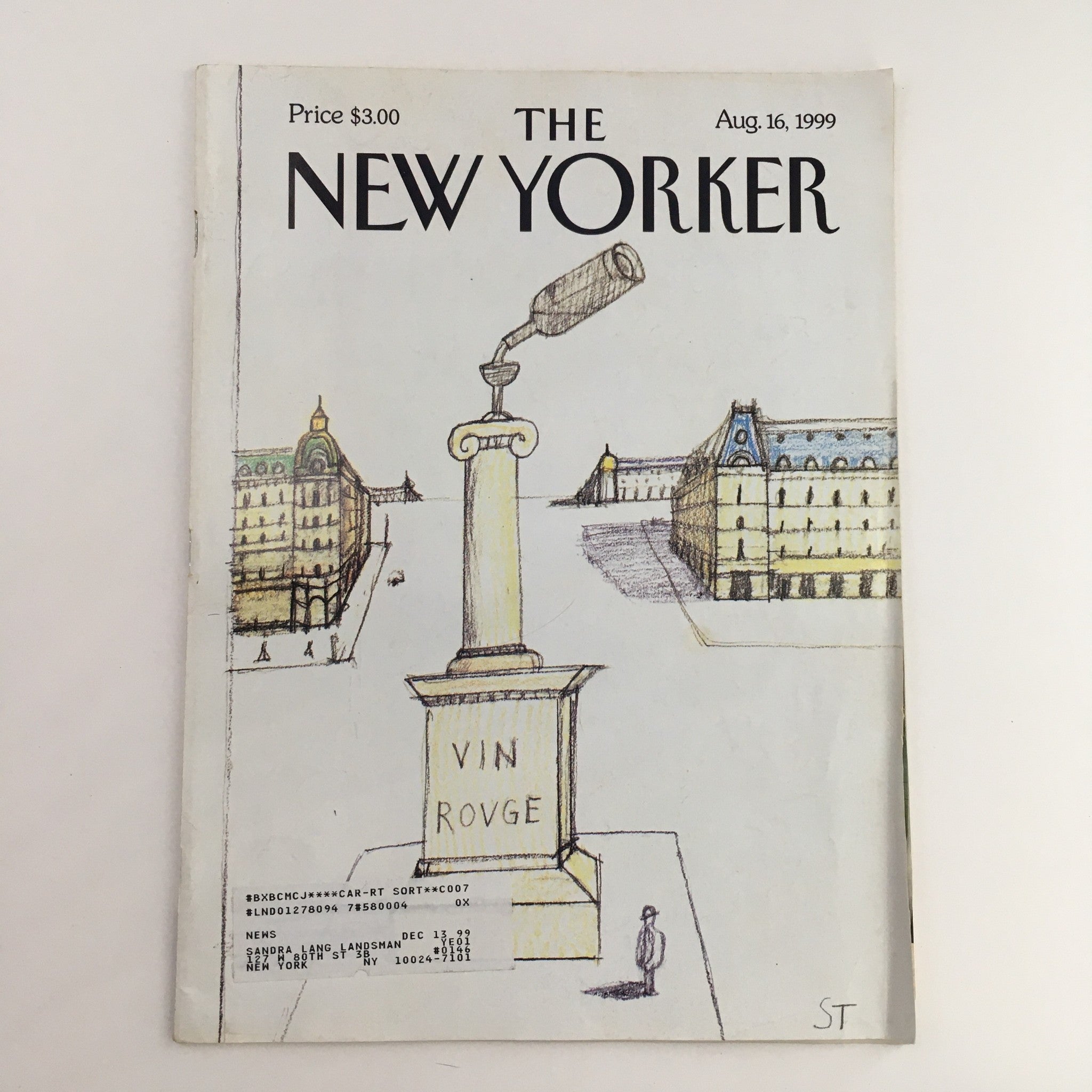 The New Yorker Full Magazine August 16 1999 Vin Rouge by Saul Steinberg