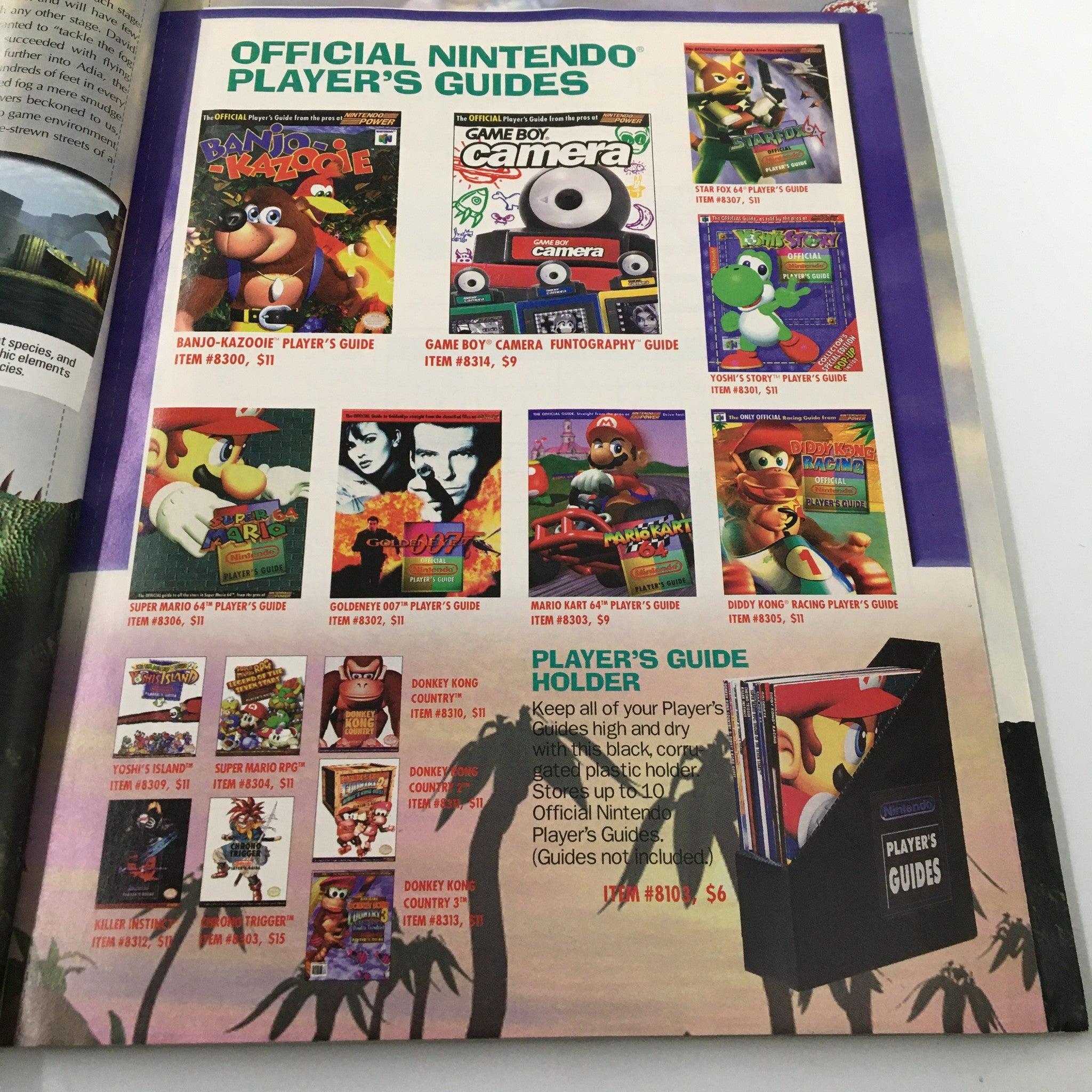 Advertisement page for Official Nintendo Player's Guides from Nintendo Power Magazine #111, showcasing various game guides for titles like Banjo-Kazooie and Super Mario.