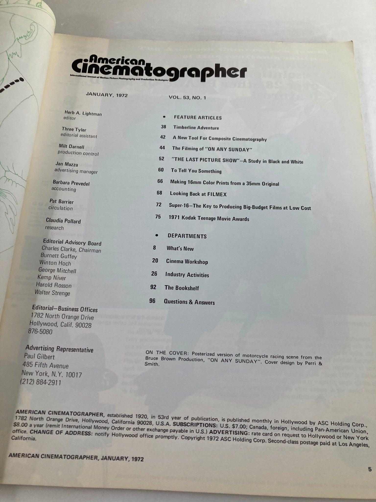 American Cinematographer Magazine January 1972 Filming of On Any Sunday No Label