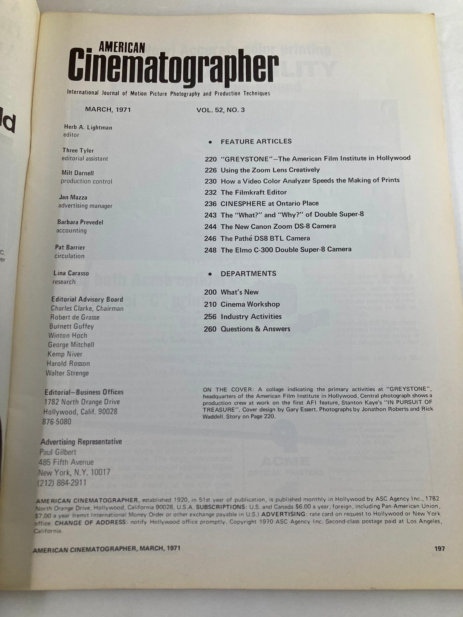 American Cinematographer Magazine March 1971 Greystone Headquarters No Label