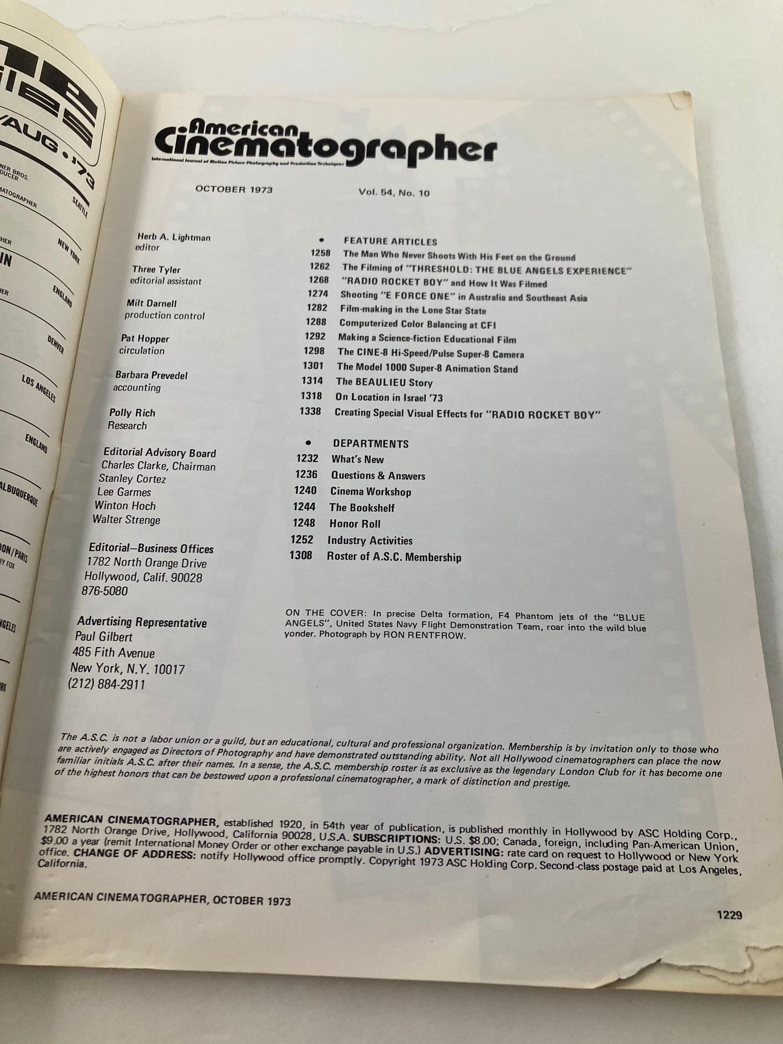 American Cinematographer Magazine October 1973 Filming of Threshold No Label