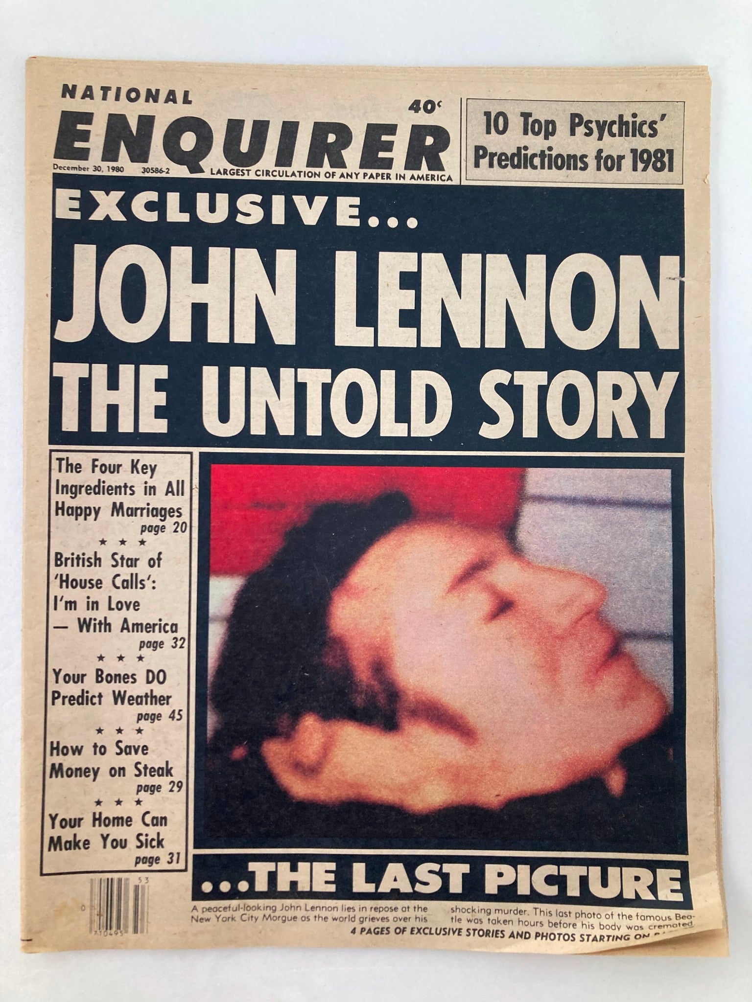 National Enquirer Tabloid December 30 1980 John Lennon The Untold Story