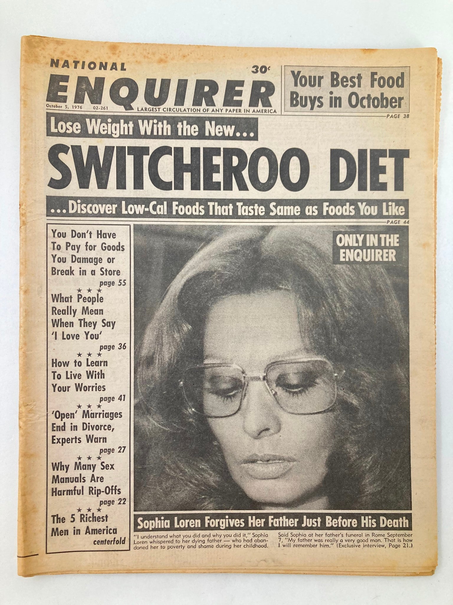 National Enquirer Tabloid October 5 1976 Sophia Loren Forgives Her Father