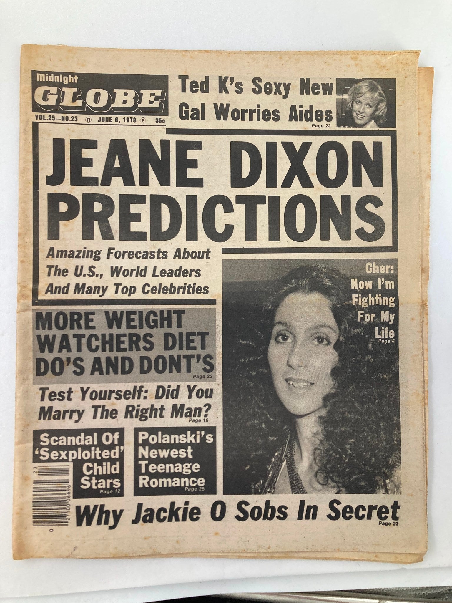 Midnight Globe Tabloid June 6 1978 Cher and Jeane Dixon Predictions