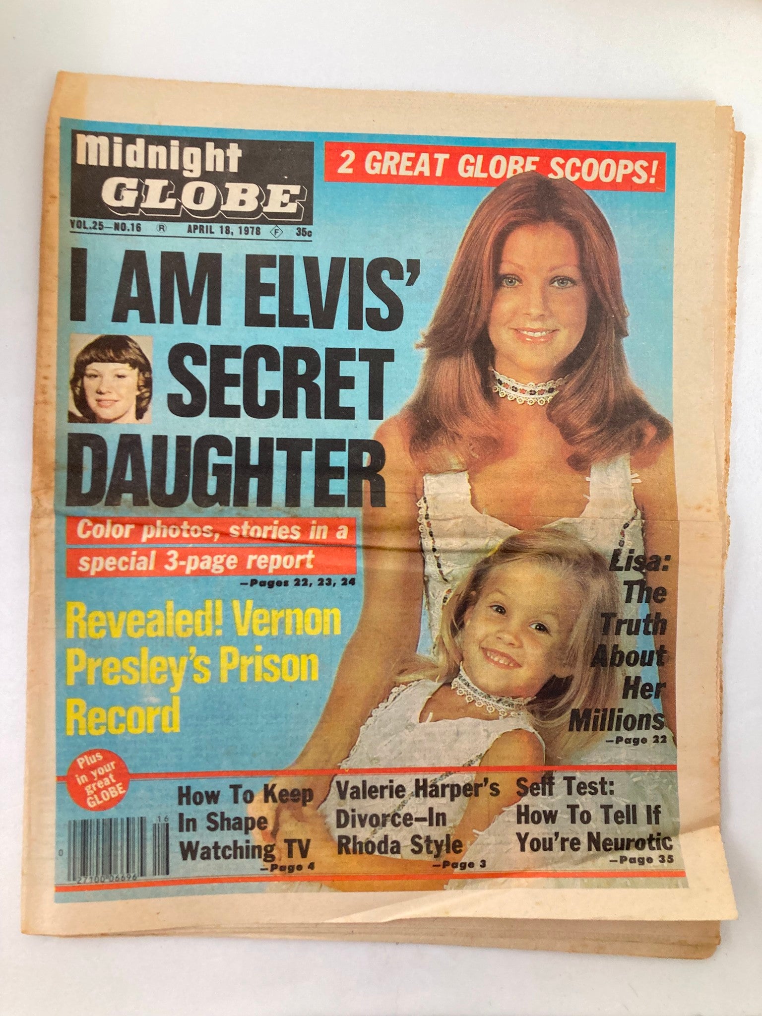 Midnight Globe Tabloid April 18 1978 Vol 25 #16 Vernon Presley & Lisa Presley