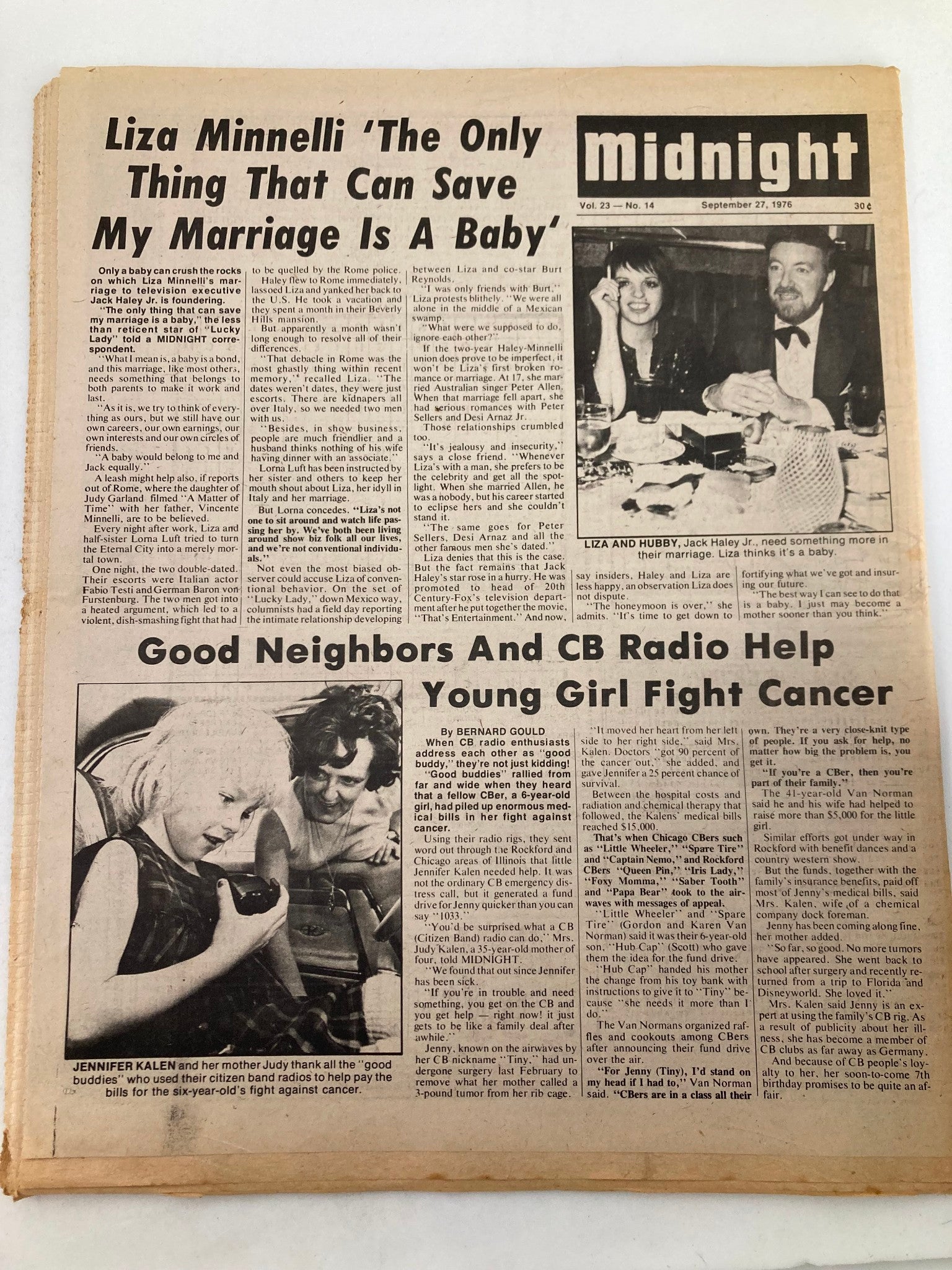 Midnight Tabloid September 27 1976 Vol 23 #14 Cary Grant & Psychic Jeanne Borgen