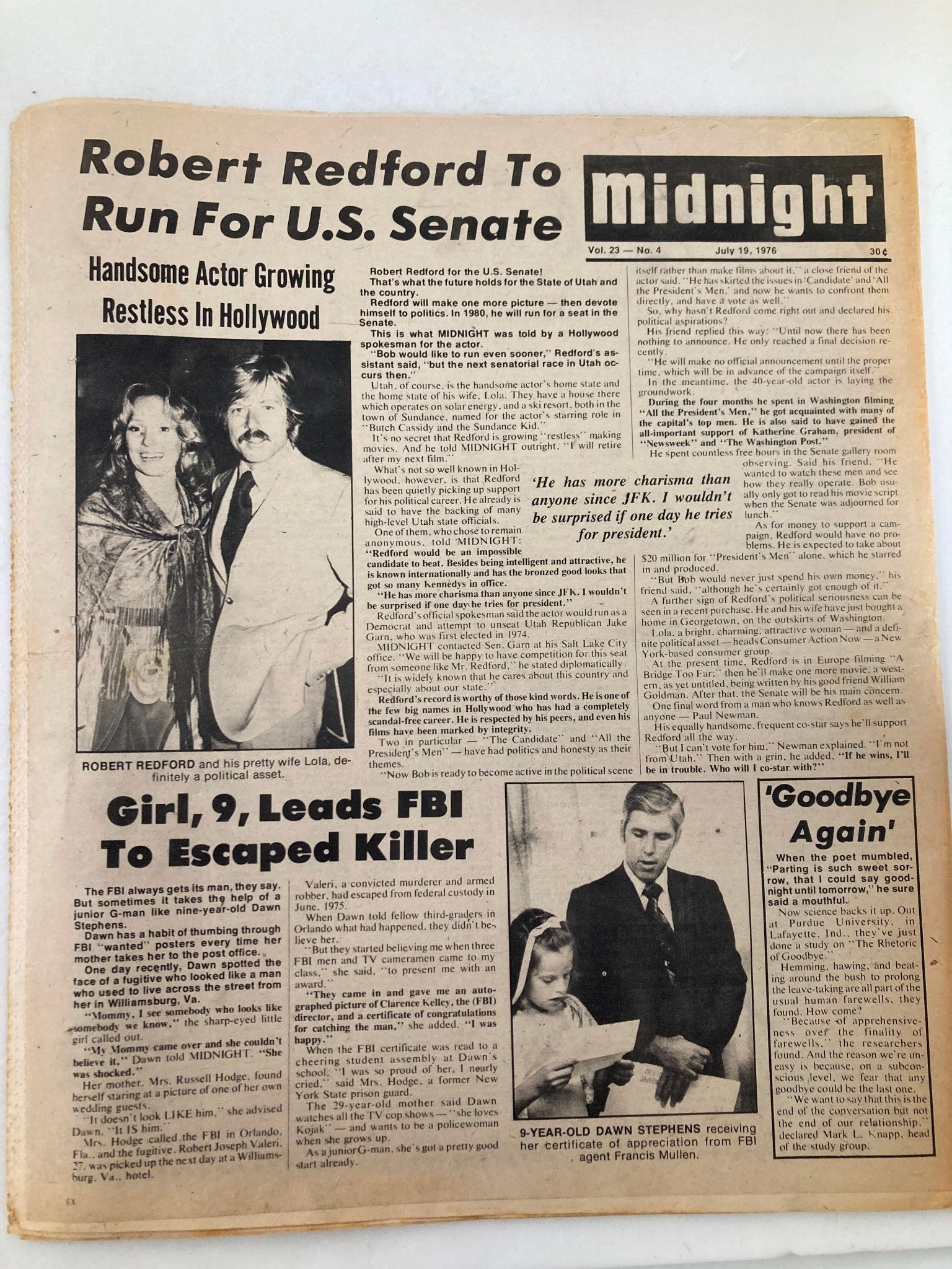 Midnight Tabloid July 19 1976 Vol 23 #4 Jackie Kennedy and Louis Falco