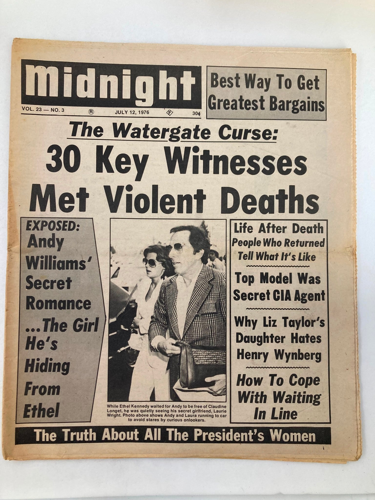 Midnight Tabloid July 12 1976 Vol 23 #3 Andy Williams and Laurie Wright